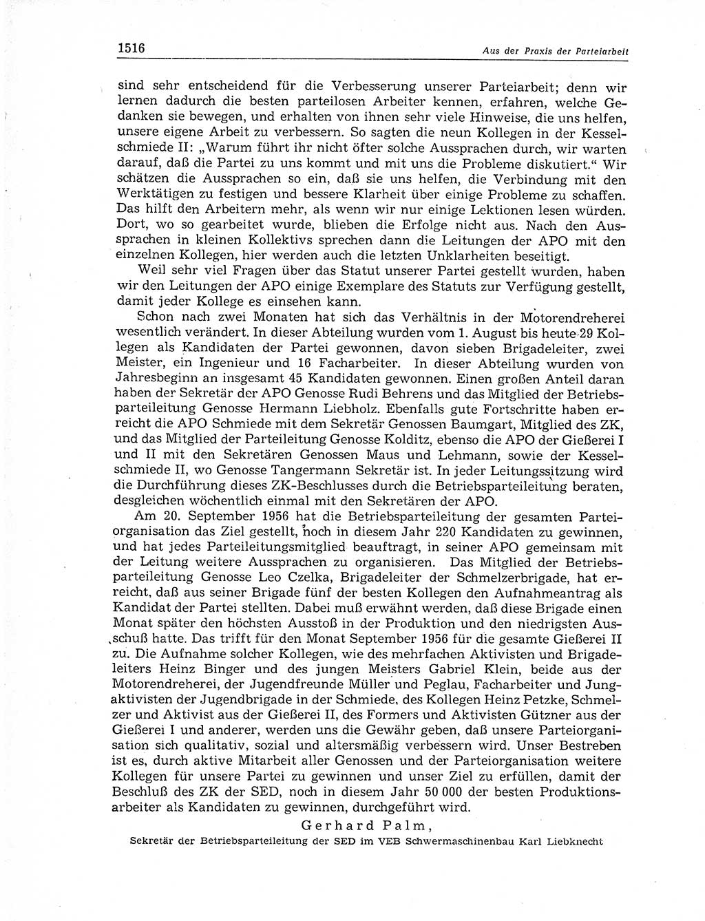 Neuer Weg (NW), Organ des Zentralkomitees (ZK) der SED (Sozialistische Einheitspartei Deutschlands) für Fragen des Parteiaufbaus und des Parteilebens, 11. Jahrgang [Deutsche Demokratische Republik (DDR)] 1956, Seite 1516 (NW ZK SED DDR 1956, S. 1516)