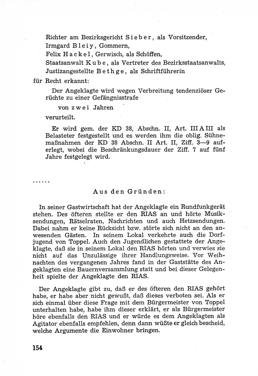 Rechtsstaat in zweierlei Hinsicht, Untersuchungsausschuß freiheitlicher Juristen (UfJ) [Bundesrepublik Deutschland (BRD)] 1956, Seite 154 (R.-St. UfJ BRD 1956, S. 154)