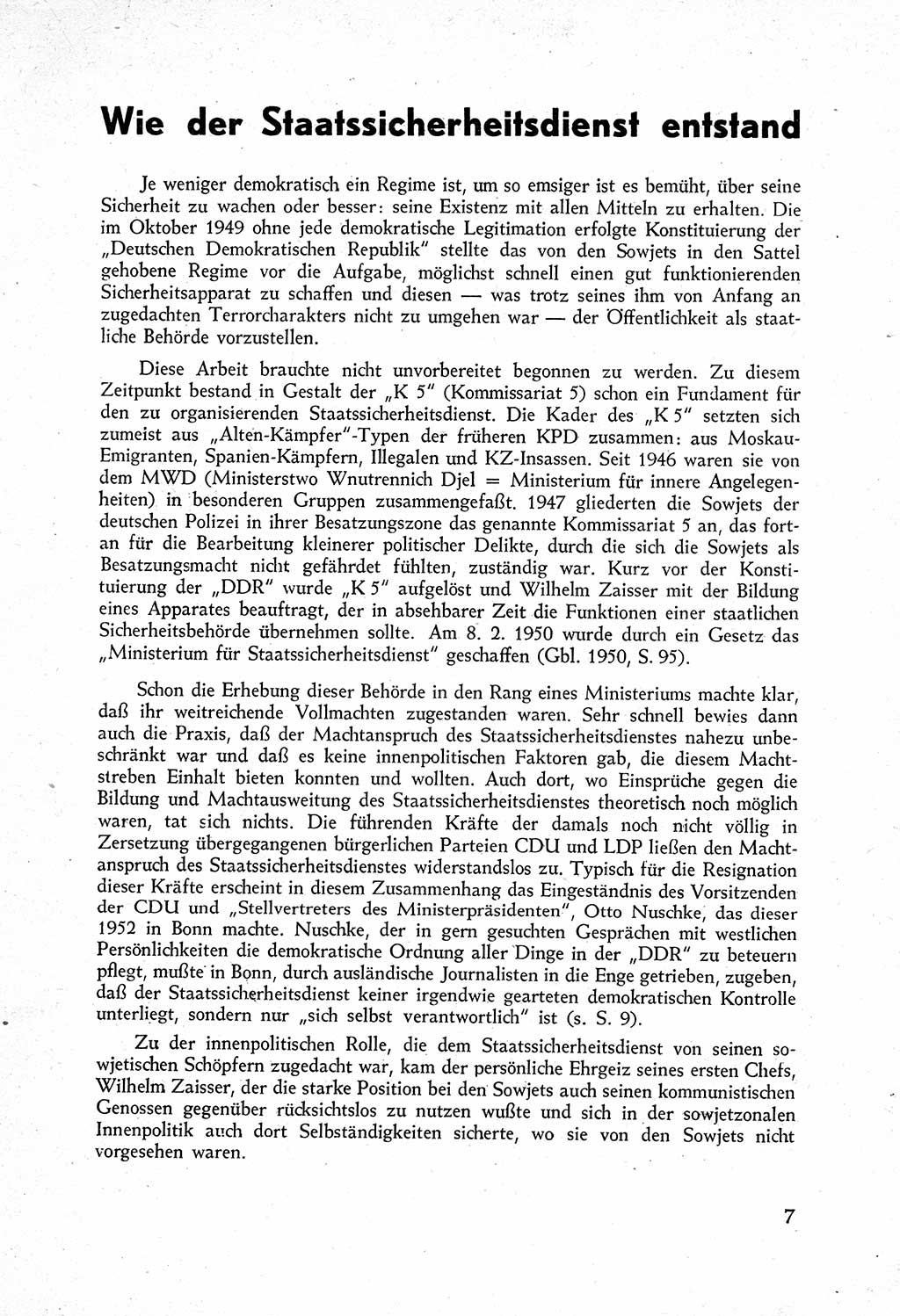 Staatssicherheitsdienst (SSD) [Deutsche Demokratische Republik (DDR)], Untersuchungsausschuß Freiheitlicher Juristen (UfJ) [Bundesrepublik Deutschland (BRD)] 1956, Seite 7 (SSD DDR UfJ BRD 1956, S. 7)