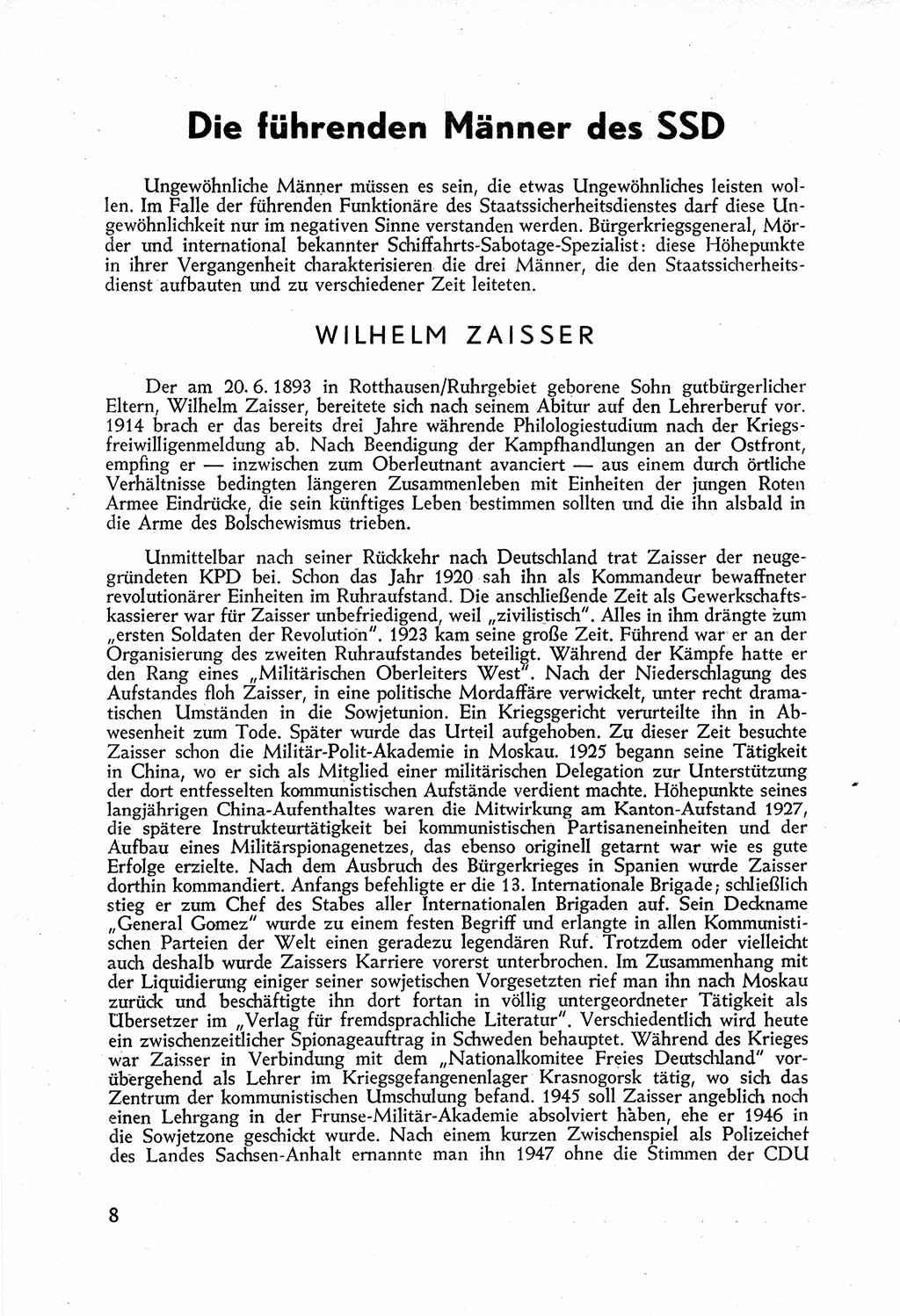 Staatssicherheitsdienst (SSD) [Deutsche Demokratische Republik (DDR)], Untersuchungsausschuß Freiheitlicher Juristen (UfJ) [Bundesrepublik Deutschland (BRD)] 1956, Seite 8 (SSD DDR UfJ BRD 1956, S. 8)