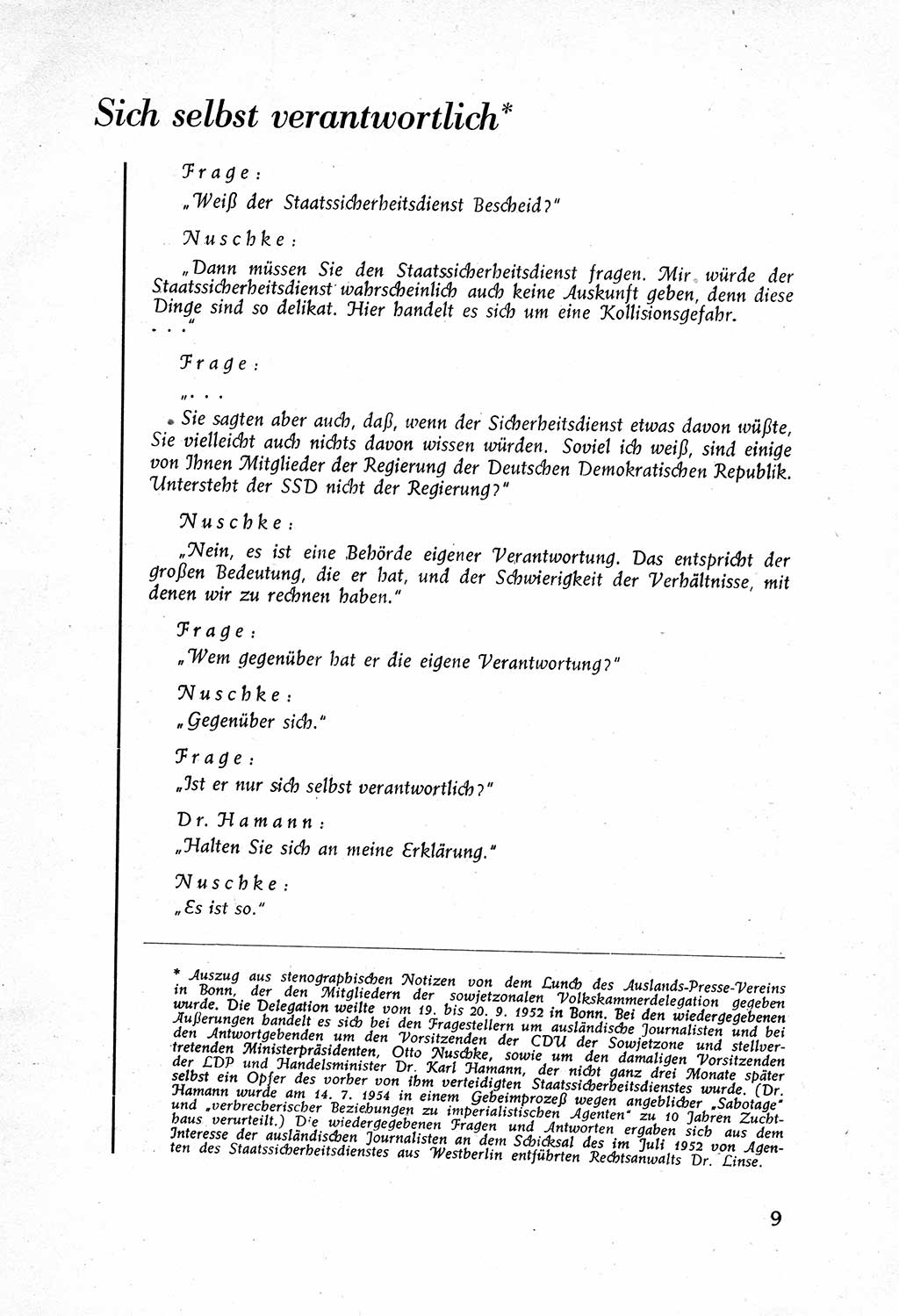 Staatssicherheitsdienst (SSD) [Deutsche Demokratische Republik (DDR)], Untersuchungsausschuß Freiheitlicher Juristen (UfJ) [Bundesrepublik Deutschland (BRD)] 1956, Seite 9 (SSD DDR UfJ BRD 1956, S. 9)