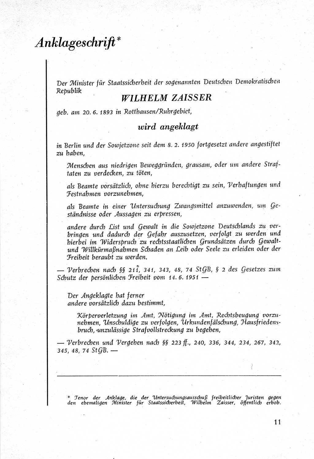 Staatssicherheitsdienst (SSD) [Deutsche Demokratische Republik (DDR)], Untersuchungsausschuß Freiheitlicher Juristen (UfJ) [Bundesrepublik Deutschland (BRD)] 1956, Seite 11 (SSD DDR UfJ BRD 1956, S. 11)