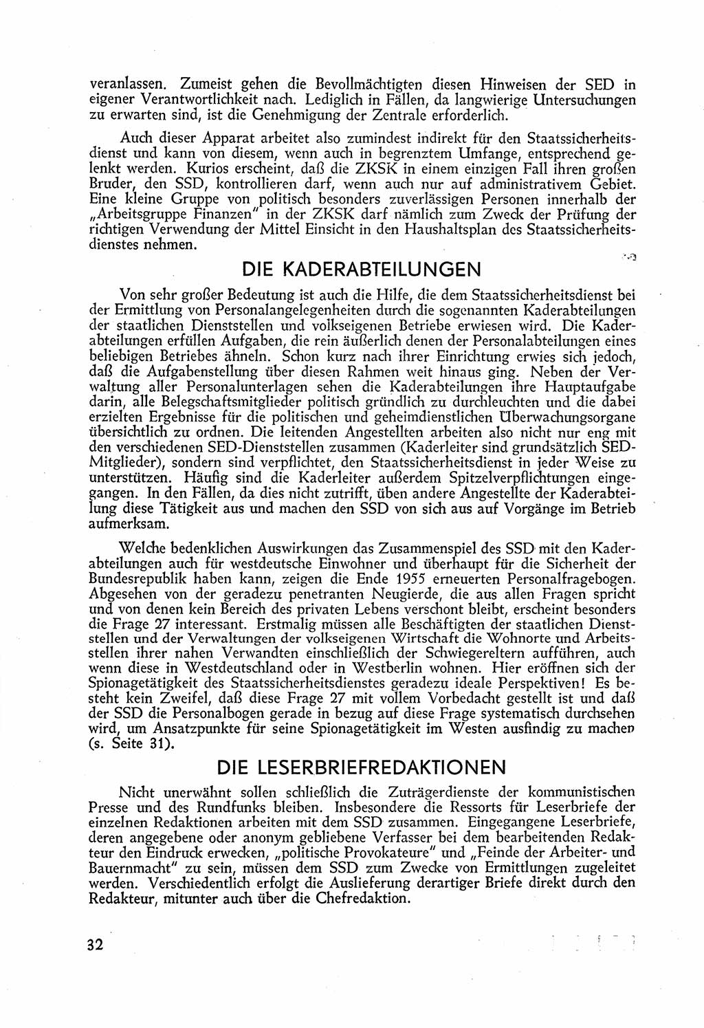 Staatssicherheitsdienst (SSD) [Deutsche Demokratische Republik (DDR)], Untersuchungsausschuß Freiheitlicher Juristen (UfJ) [Bundesrepublik Deutschland (BRD)] 1956, Seite 32 (SSD DDR UfJ BRD 1956, S. 32)