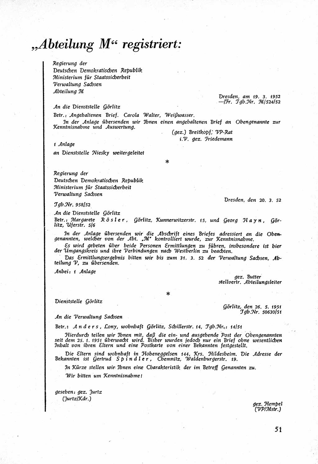 Staatssicherheitsdienst (SSD) [Deutsche Demokratische Republik (DDR)], Untersuchungsausschuß Freiheitlicher Juristen (UfJ) [Bundesrepublik Deutschland (BRD)] 1956, Seite 51 (SSD DDR UfJ BRD 1956, S. 51)