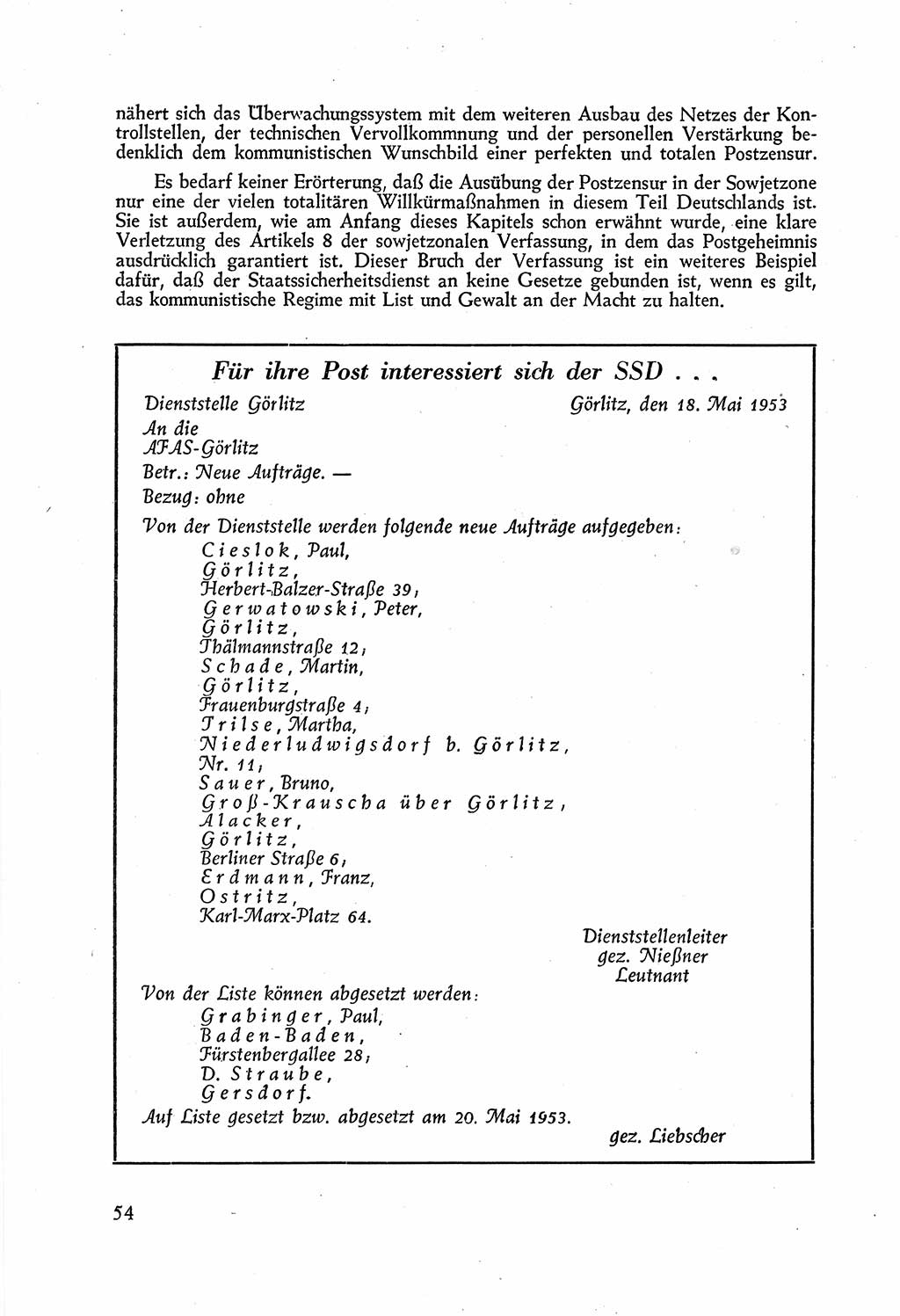Staatssicherheitsdienst (SSD) [Deutsche Demokratische Republik (DDR)], Untersuchungsausschuß Freiheitlicher Juristen (UfJ) [Bundesrepublik Deutschland (BRD)] 1956, Seite 54 (SSD DDR UfJ BRD 1956, S. 54)