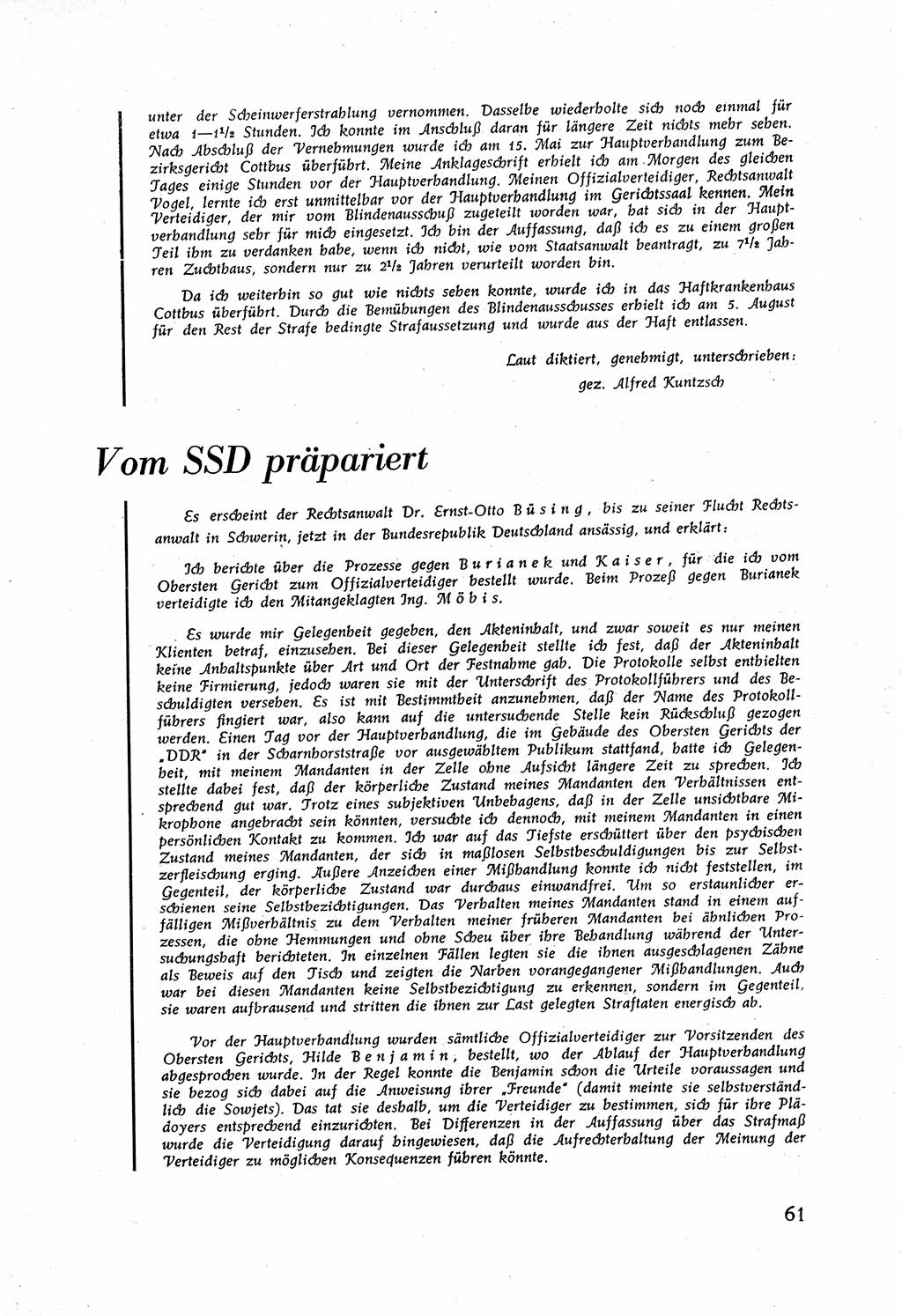Staatssicherheitsdienst (SSD) [Deutsche Demokratische Republik (DDR)], Untersuchungsausschuß Freiheitlicher Juristen (UfJ) [Bundesrepublik Deutschland (BRD)] 1956, Seite 61 (SSD DDR UfJ BRD 1956, S. 61)