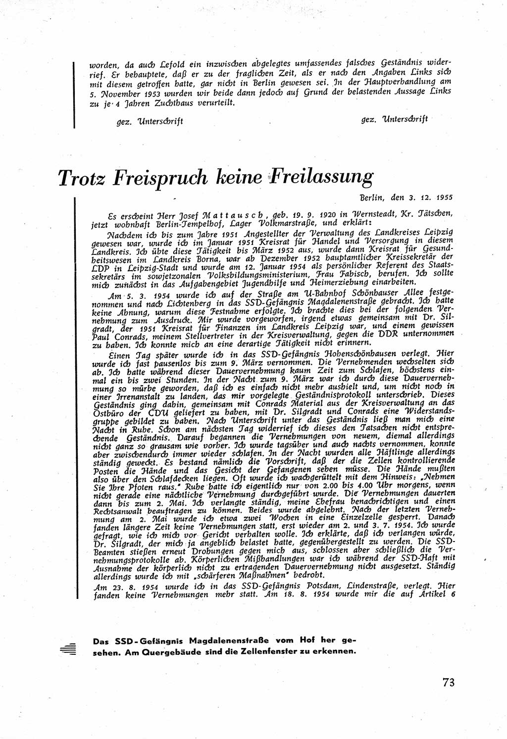 Staatssicherheitsdienst (SSD) [Deutsche Demokratische Republik (DDR)], UntersuchungsausschuÃŸ Freiheitlicher Juristen (UfJ) [Bundesrepublik Deutschland (BRD)] 1956, Seite 73 (SSD DDR UfJ BRD 1956, S. 73)