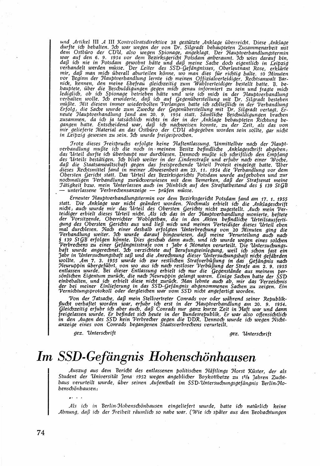 Staatssicherheitsdienst (SSD) [Deutsche Demokratische Republik (DDR)], Untersuchungsausschuß Freiheitlicher Juristen (UfJ) [Bundesrepublik Deutschland (BRD)] 1956, Seite 74 (SSD DDR UfJ BRD 1956, S. 74)