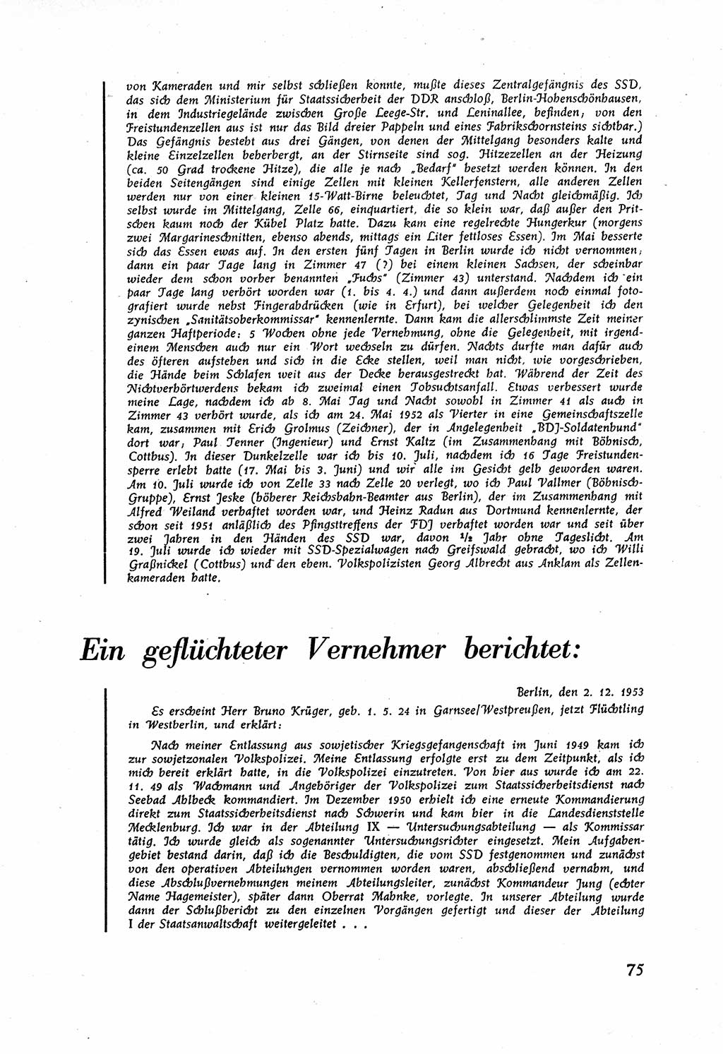 Staatssicherheitsdienst (SSD) [Deutsche Demokratische Republik (DDR)], Untersuchungsausschuß Freiheitlicher Juristen (UfJ) [Bundesrepublik Deutschland (BRD)] 1956, Seite 75 (SSD DDR UfJ BRD 1956, S. 75)