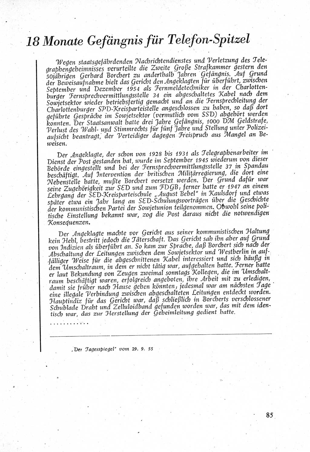 Staatssicherheitsdienst (SSD) [Deutsche Demokratische Republik (DDR)], Untersuchungsausschuß Freiheitlicher Juristen (UfJ) [Bundesrepublik Deutschland (BRD)] 1956, Seite 85 (SSD DDR UfJ BRD 1956, S. 85)