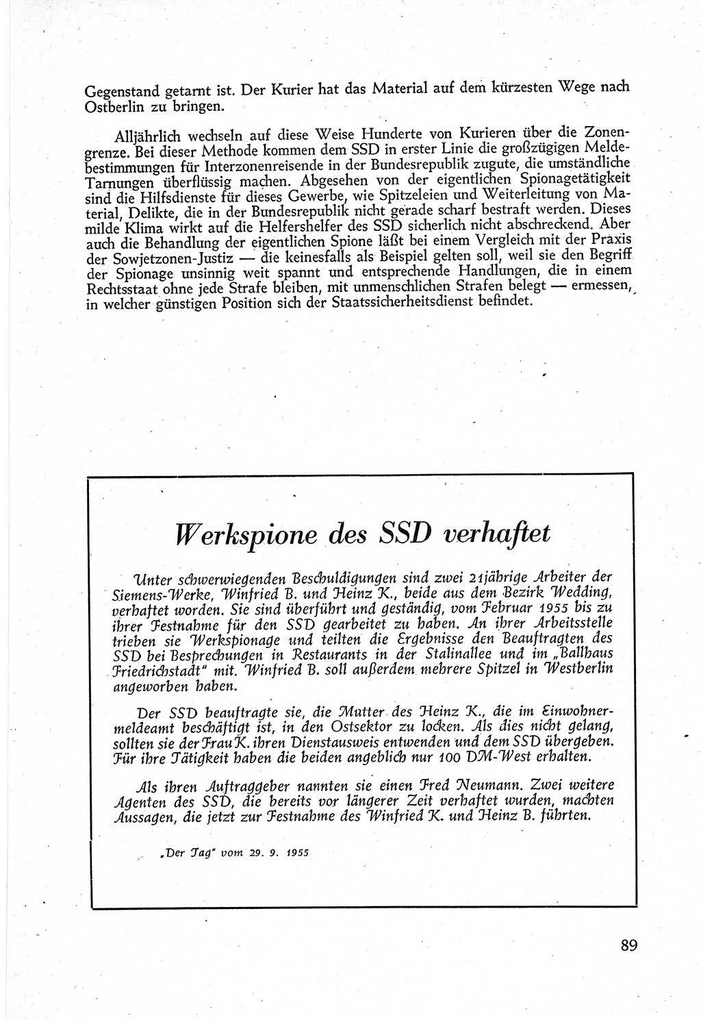 Staatssicherheitsdienst (SSD) [Deutsche Demokratische Republik (DDR)], Untersuchungsausschuß Freiheitlicher Juristen (UfJ) [Bundesrepublik Deutschland (BRD)] 1956, Seite 89 (SSD DDR UfJ BRD 1956, S. 89)