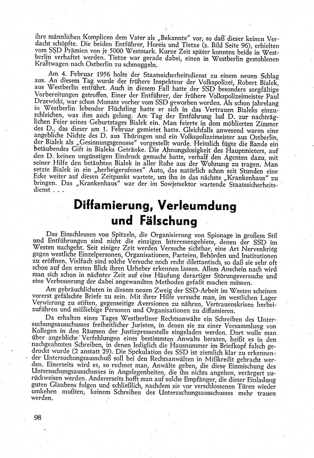 Staatssicherheitsdienst (SSD) [Deutsche Demokratische Republik (DDR)], Untersuchungsausschuß Freiheitlicher Juristen (UfJ) [Bundesrepublik Deutschland (BRD)] 1956, Seite 98 (SSD DDR UfJ BRD 1956, S. 98)