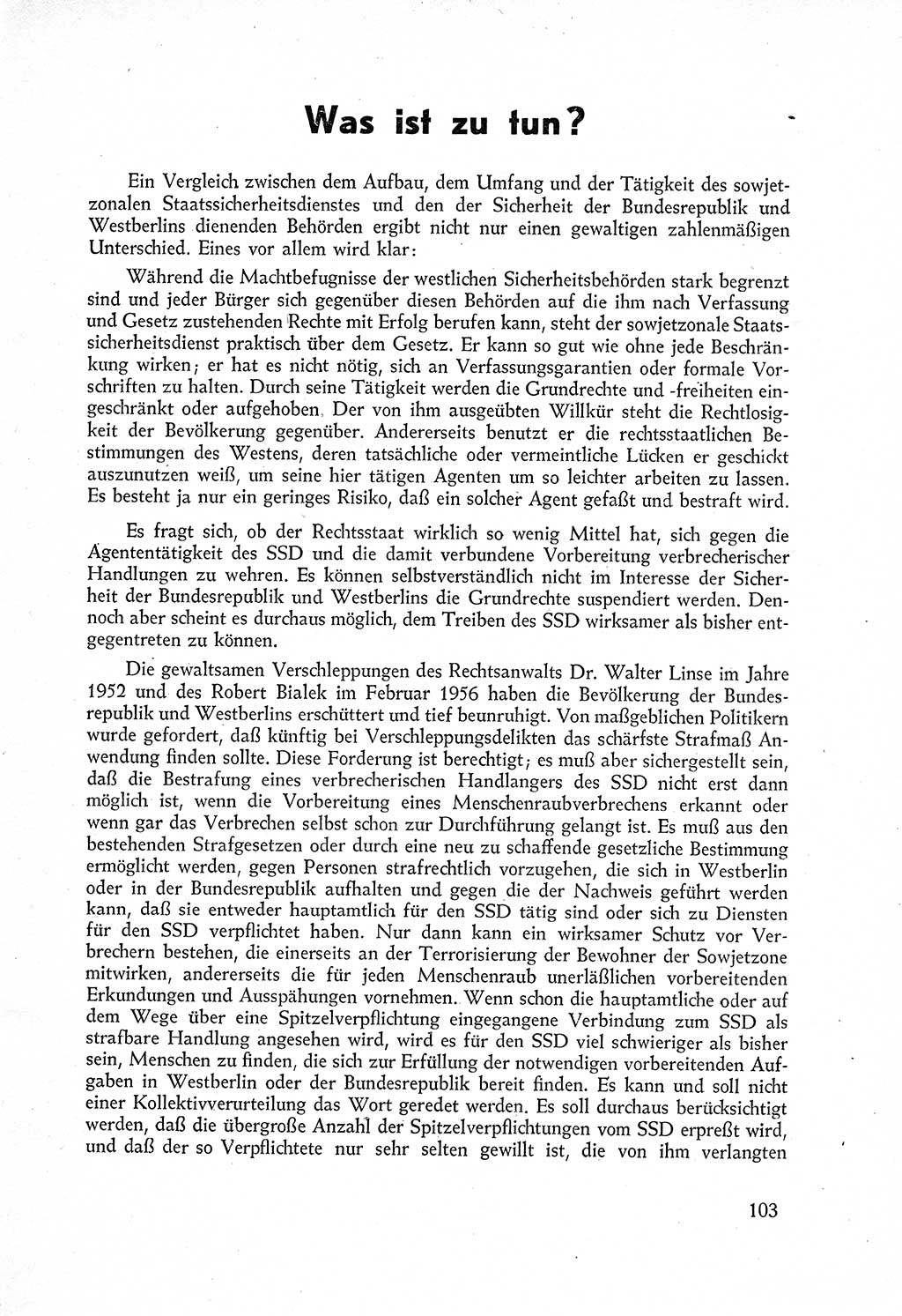 Staatssicherheitsdienst (SSD) [Deutsche Demokratische Republik (DDR)], Untersuchungsausschuß Freiheitlicher Juristen (UfJ) [Bundesrepublik Deutschland (BRD)] 1956, Seite 103 (SSD DDR UfJ BRD 1956, S. 103)