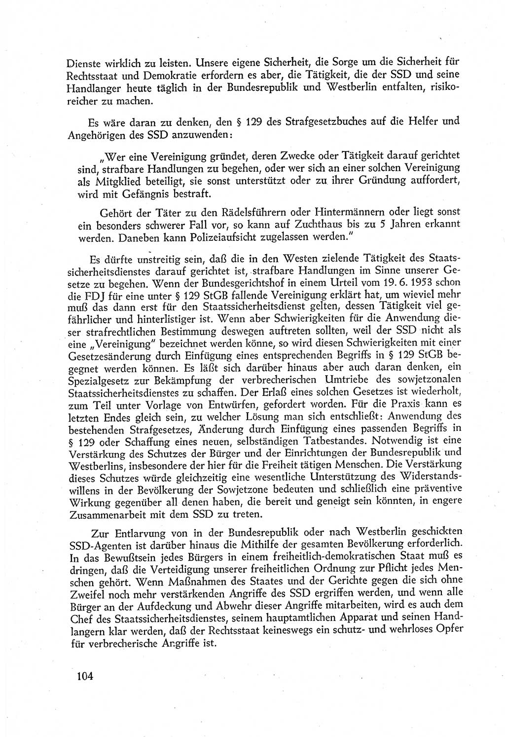 Staatssicherheitsdienst (SSD) [Deutsche Demokratische Republik (DDR)], Untersuchungsausschuß Freiheitlicher Juristen (UfJ) [Bundesrepublik Deutschland (BRD)] 1956, Seite 104 (SSD DDR UfJ BRD 1956, S. 104)