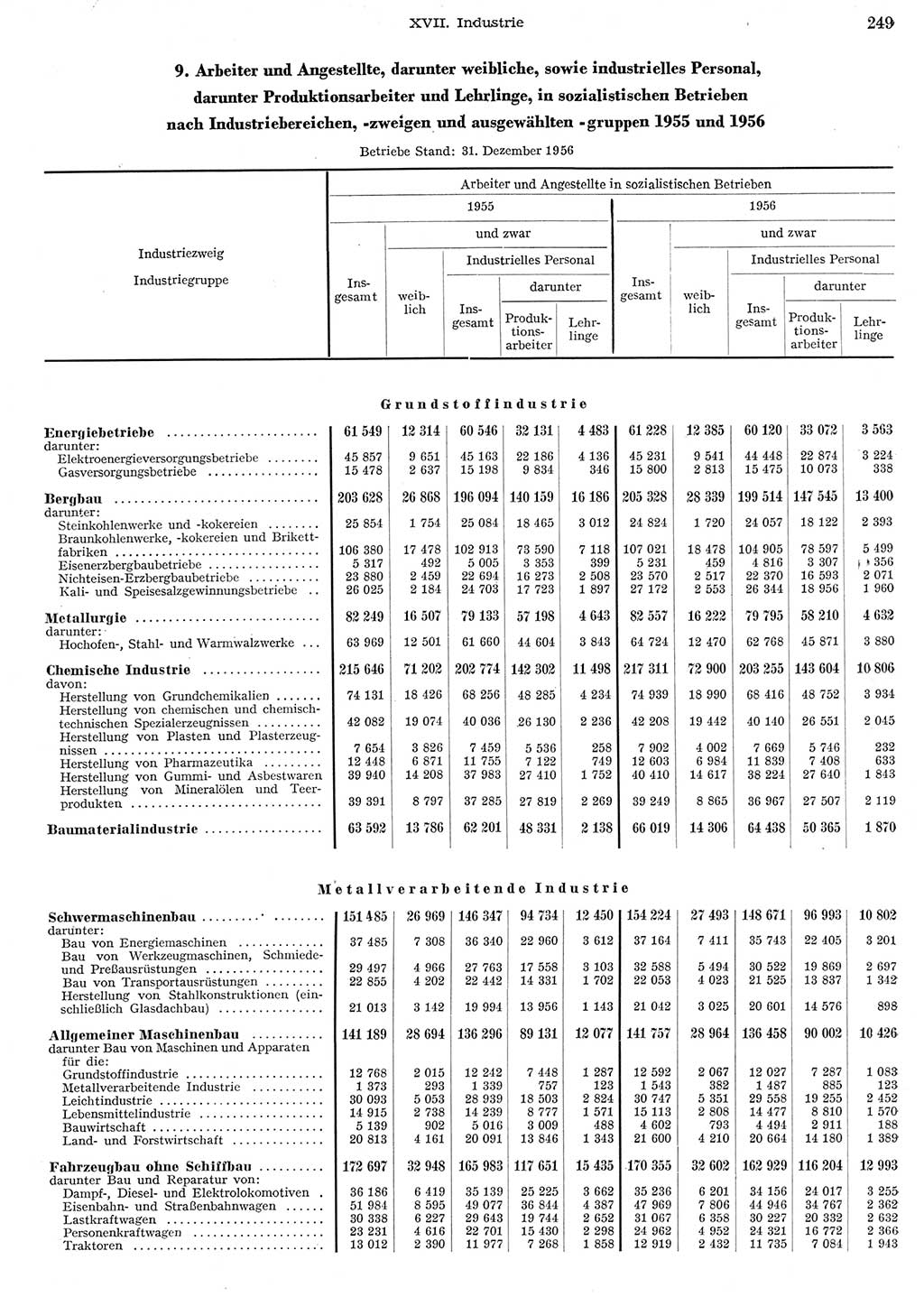 Statistisches Jahrbuch der Deutschen Demokratischen Republik (DDR) 1956, Seite 249 (Stat. Jb. DDR 1956, S. 249)