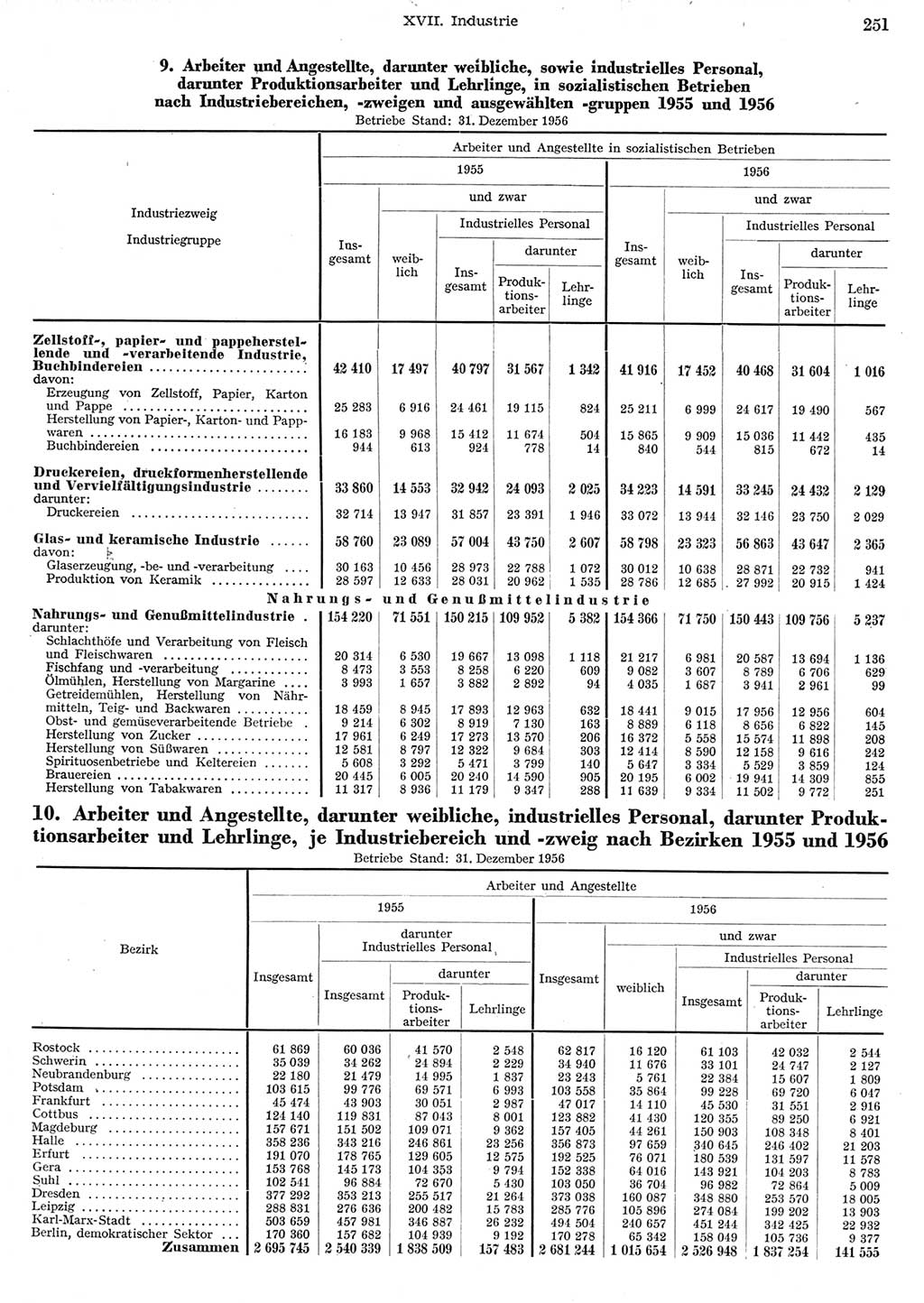 Statistisches Jahrbuch der Deutschen Demokratischen Republik (DDR) 1956, Seite 251 (Stat. Jb. DDR 1956, S. 251)