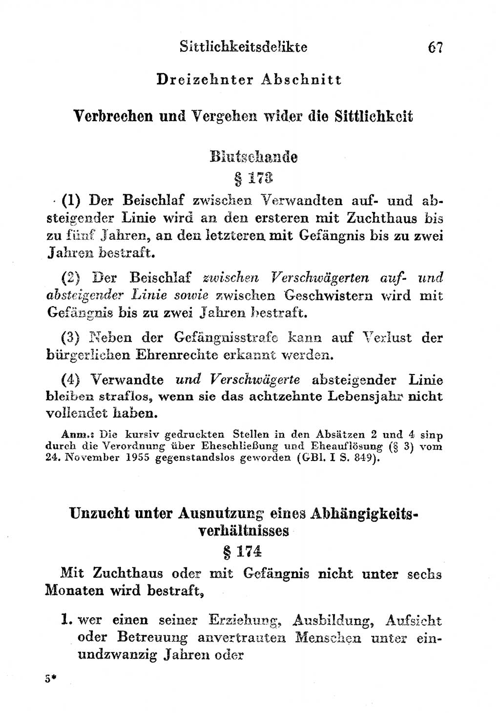 Strafgesetzbuch (StGB) und andere Strafgesetze [Deutsche Demokratische Republik (DDR)] 1956, Seite 67 (StGB Strafges. DDR 1956, S. 67)