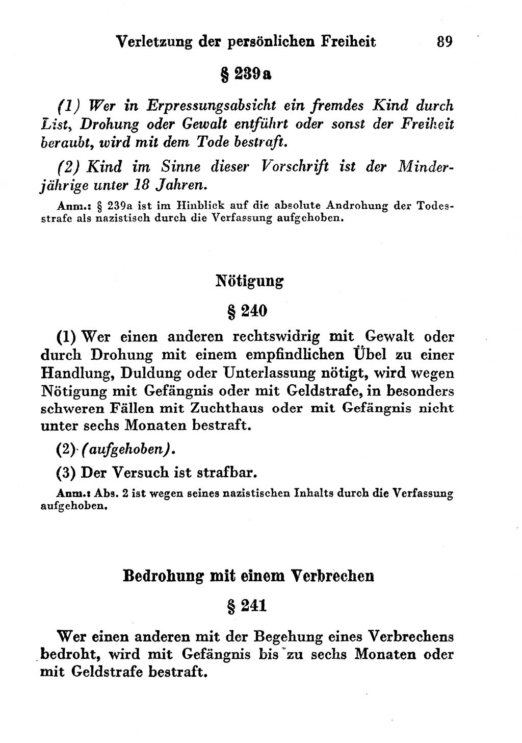 Strafgesetzbuch (StGB) und andere Strafgesetze [Deutsche Demokratische Republik (DDR)] 1956, Seite 89 (StGB Strafges. DDR 1956, S. 89)