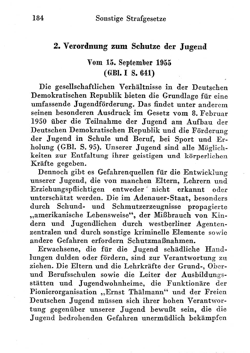 Strafgesetzbuch (StGB) und andere Strafgesetze [Deutsche Demokratische Republik (DDR)] 1956, Seite 184 (StGB Strafges. DDR 1956, S. 184)