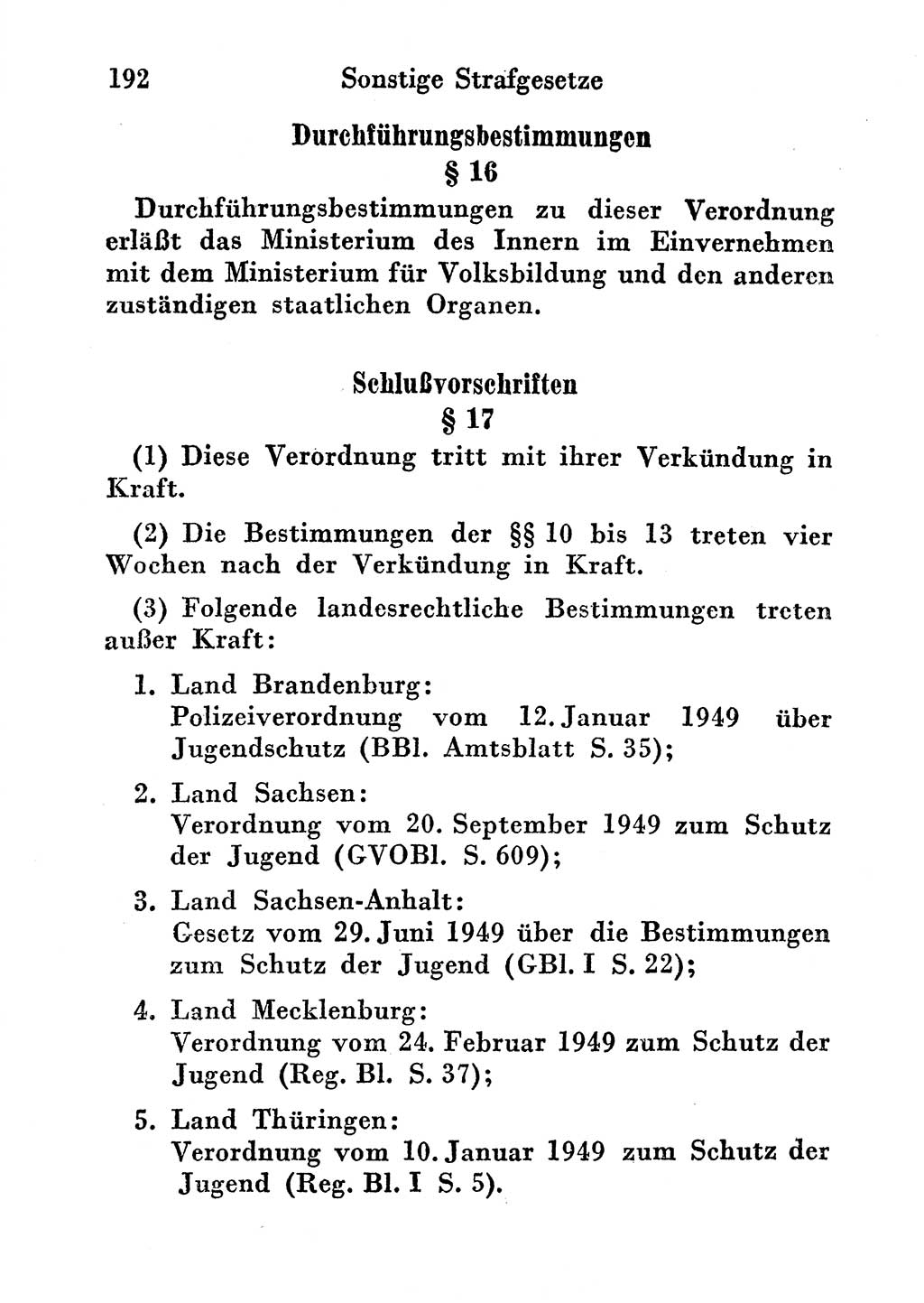 Strafgesetzbuch (StGB) und andere Strafgesetze [Deutsche Demokratische Republik (DDR)] 1956, Seite 192 (StGB Strafges. DDR 1956, S. 192)