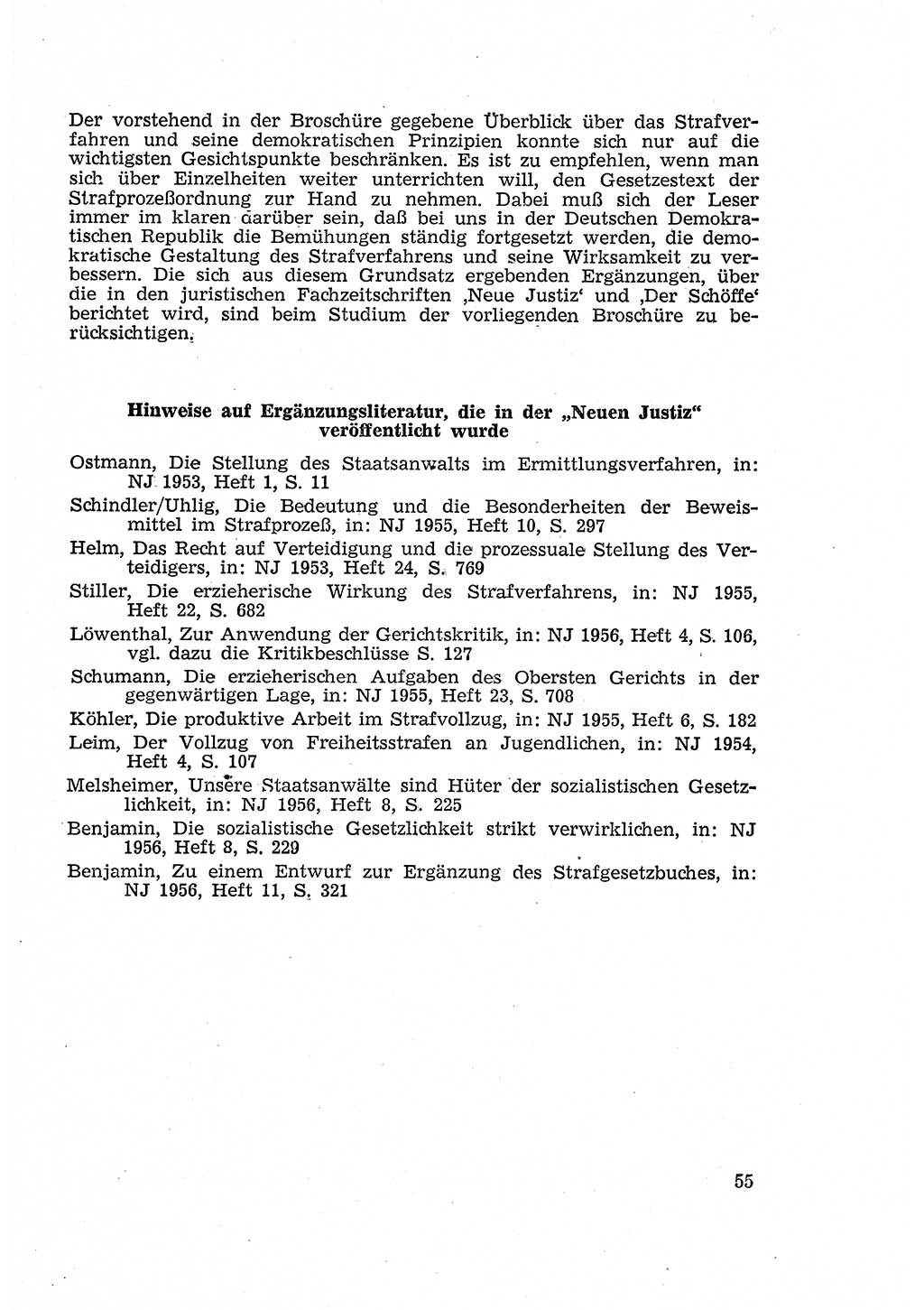 Strafverfahren in der Deutschen Demokratischen Republik (DDR) und seine demokratischen Prinzipien 1956, Seite 55 (Str.-Verf. DDR 1956, S. 55)