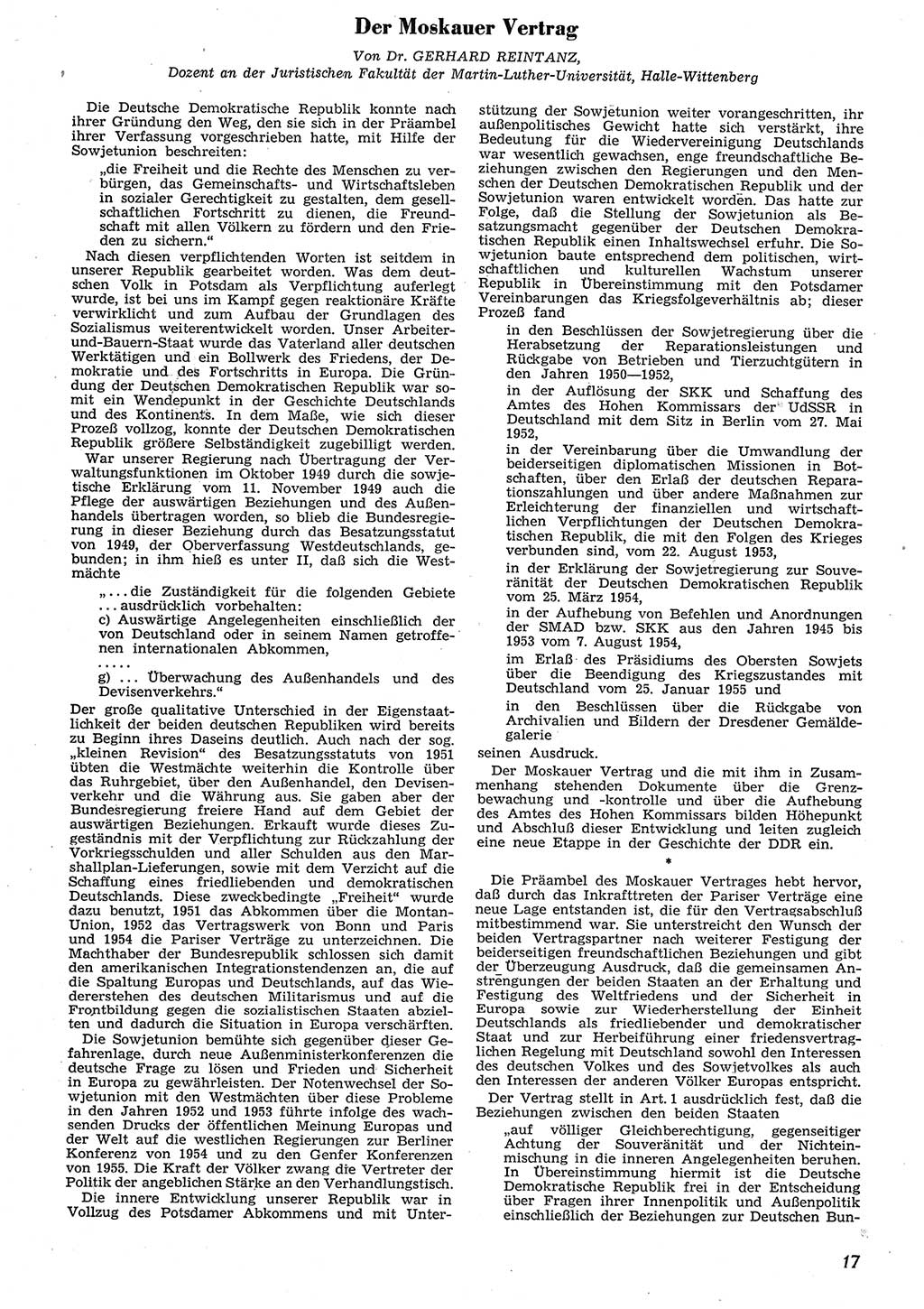 Neue Justiz (NJ), Zeitschrift für Recht und Rechtswissenschaft [Deutsche Demokratische Republik (DDR)], 10. Jahrgang 1956, Seite 17 (NJ DDR 1956, S. 17)