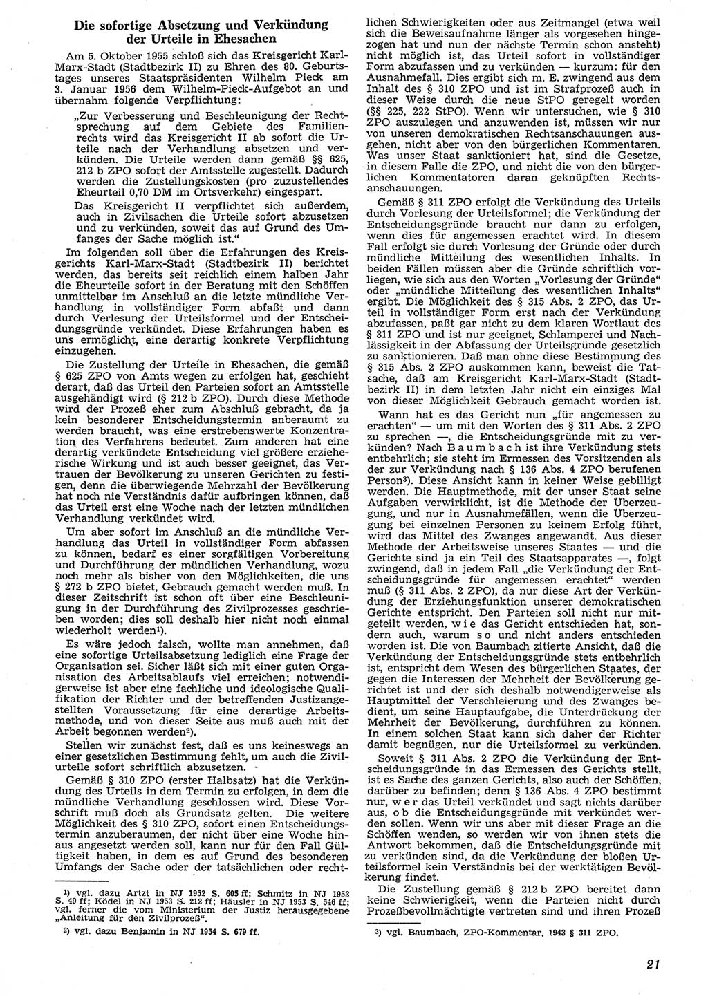 Neue Justiz (NJ), Zeitschrift für Recht und Rechtswissenschaft [Deutsche Demokratische Republik (DDR)], 10. Jahrgang 1956, Seite 21 (NJ DDR 1956, S. 21)