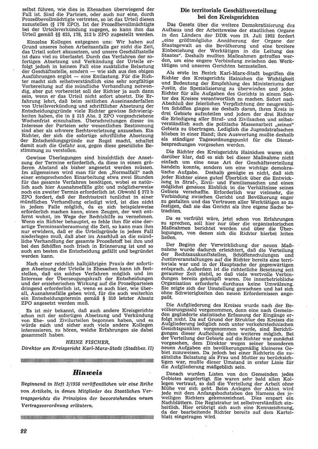 Neue Justiz (NJ), Zeitschrift für Recht und Rechtswissenschaft [Deutsche Demokratische Republik (DDR)], 10. Jahrgang 1956, Seite 22 (NJ DDR 1956, S. 22)