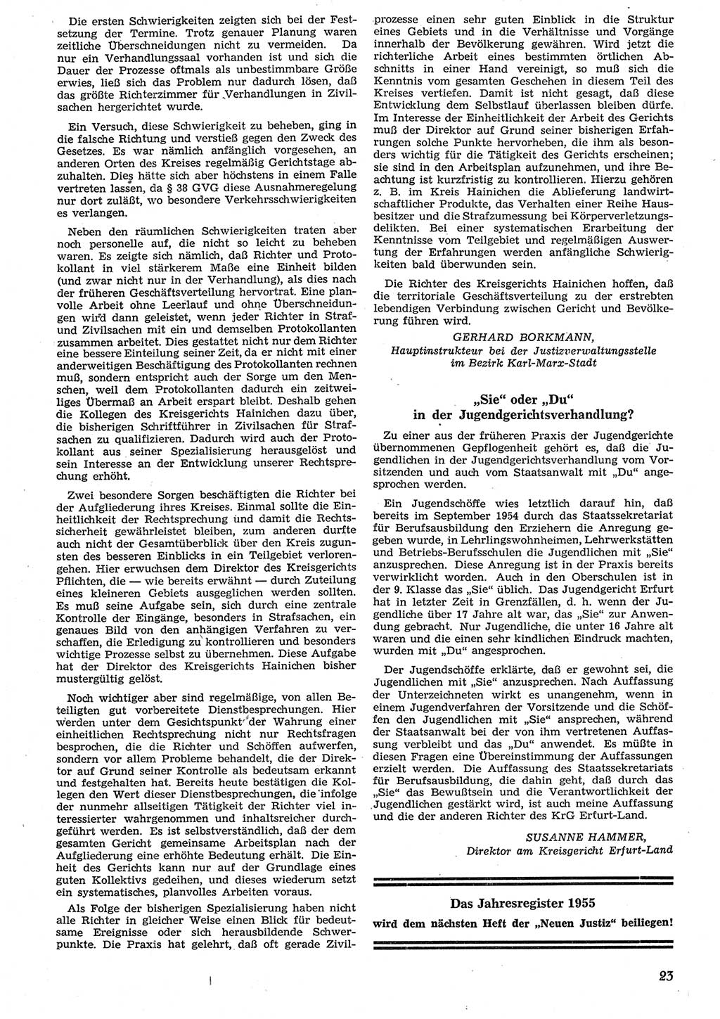 Neue Justiz (NJ), Zeitschrift für Recht und Rechtswissenschaft [Deutsche Demokratische Republik (DDR)], 10. Jahrgang 1956, Seite 23 (NJ DDR 1956, S. 23)