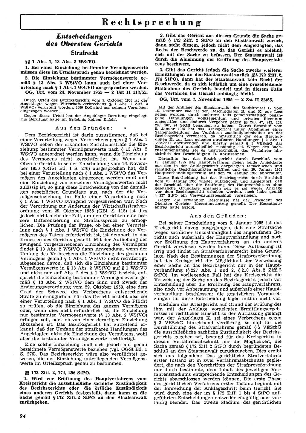 Neue Justiz (NJ), Zeitschrift für Recht und Rechtswissenschaft [Deutsche Demokratische Republik (DDR)], 10. Jahrgang 1956, Seite 24 (NJ DDR 1956, S. 24)