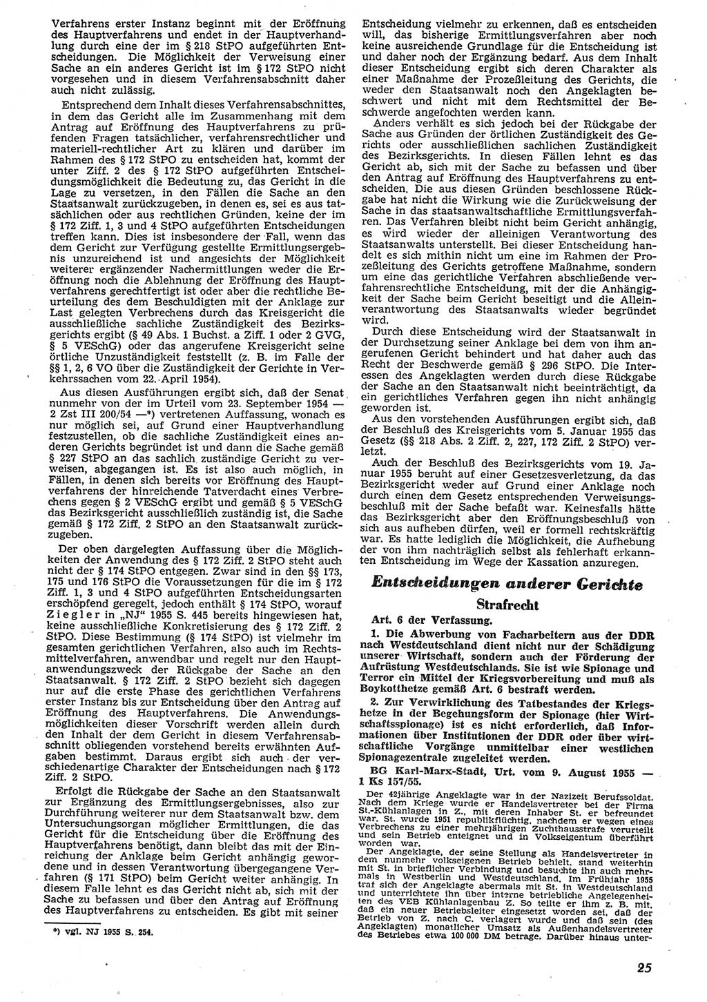 Neue Justiz (NJ), Zeitschrift für Recht und Rechtswissenschaft [Deutsche Demokratische Republik (DDR)], 10. Jahrgang 1956, Seite 25 (NJ DDR 1956, S. 25)