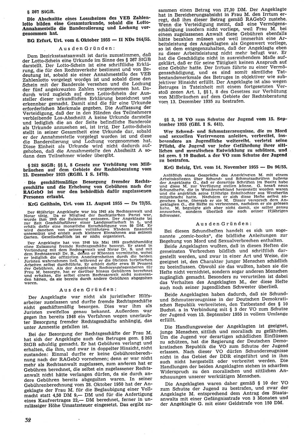 Neue Justiz (NJ), Zeitschrift für Recht und Rechtswissenschaft [Deutsche Demokratische Republik (DDR)], 10. Jahrgang 1956, Seite 32 (NJ DDR 1956, S. 32)