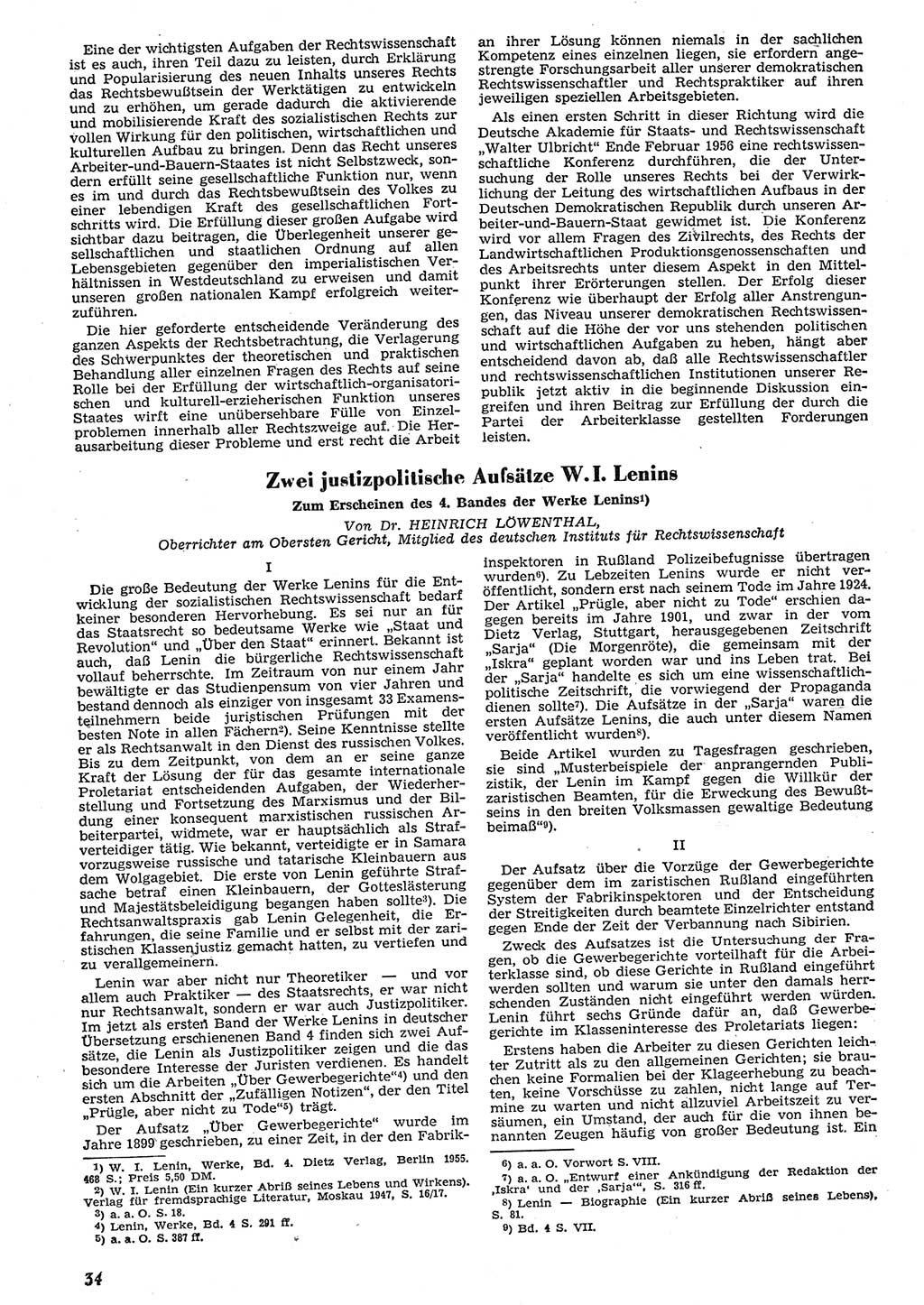 Neue Justiz (NJ), Zeitschrift für Recht und Rechtswissenschaft [Deutsche Demokratische Republik (DDR)], 10. Jahrgang 1956, Seite 34 (NJ DDR 1956, S. 34)