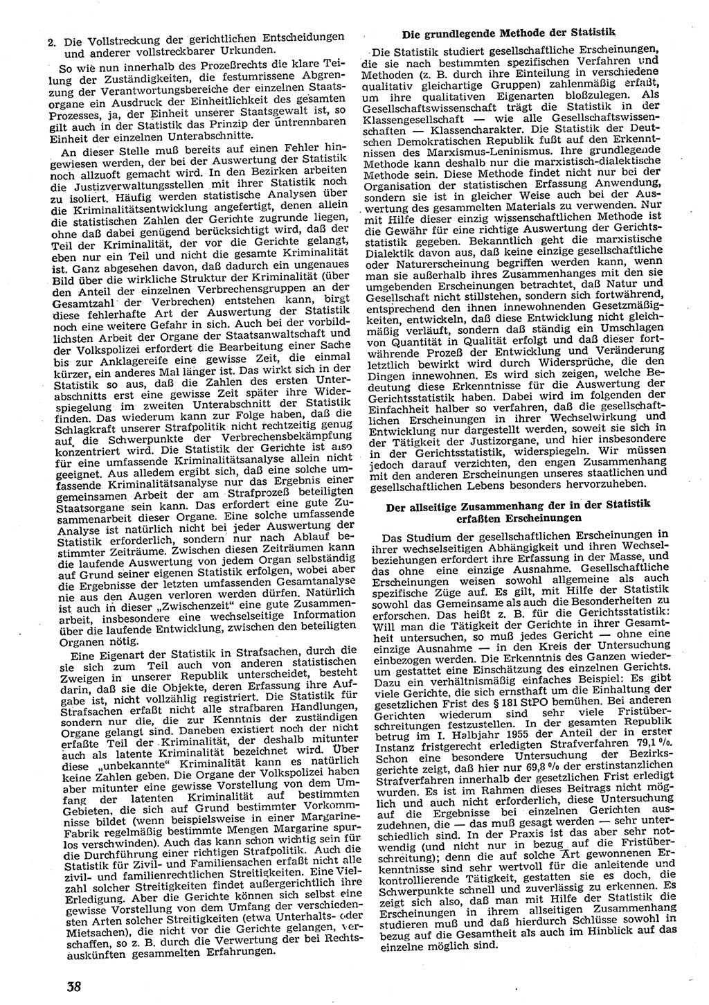 Neue Justiz (NJ), Zeitschrift für Recht und Rechtswissenschaft [Deutsche Demokratische Republik (DDR)], 10. Jahrgang 1956, Seite 38 (NJ DDR 1956, S. 38)