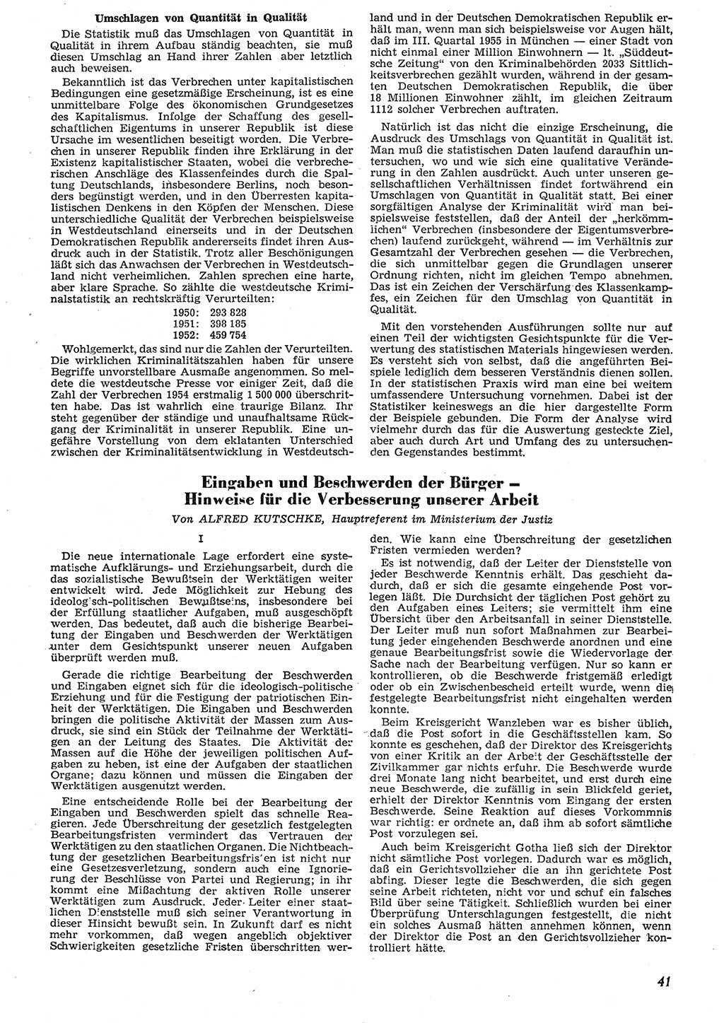 Neue Justiz (NJ), Zeitschrift für Recht und Rechtswissenschaft [Deutsche Demokratische Republik (DDR)], 10. Jahrgang 1956, Seite 41 (NJ DDR 1956, S. 41)
