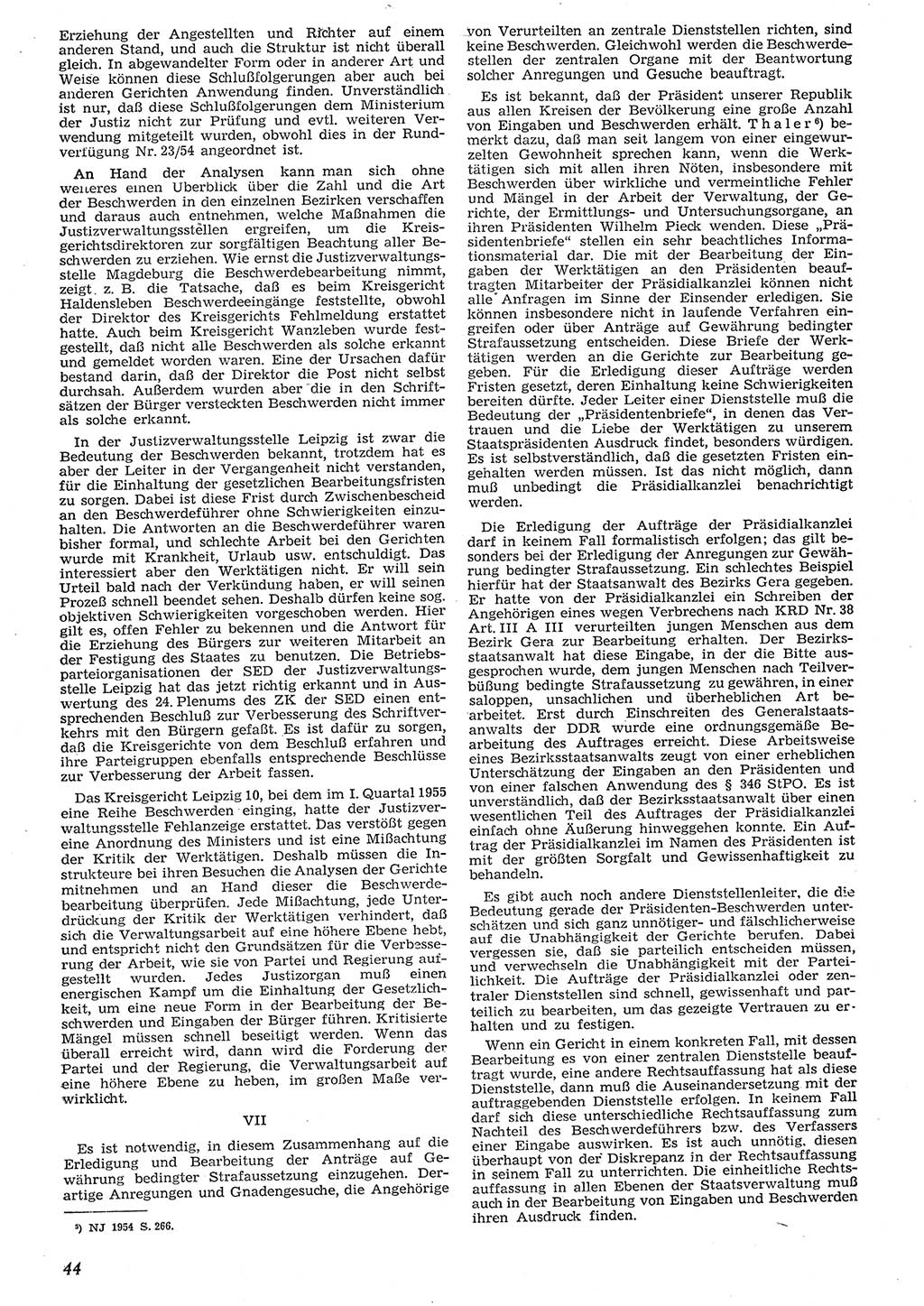 Neue Justiz (NJ), Zeitschrift für Recht und Rechtswissenschaft [Deutsche Demokratische Republik (DDR)], 10. Jahrgang 1956, Seite 44 (NJ DDR 1956, S. 44)