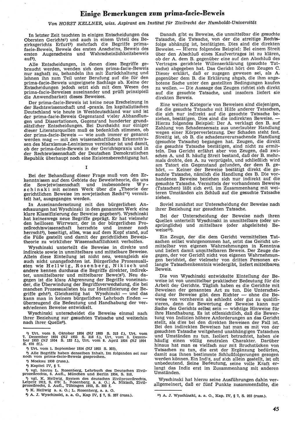 Neue Justiz (NJ), Zeitschrift für Recht und Rechtswissenschaft [Deutsche Demokratische Republik (DDR)], 10. Jahrgang 1956, Seite 45 (NJ DDR 1956, S. 45)