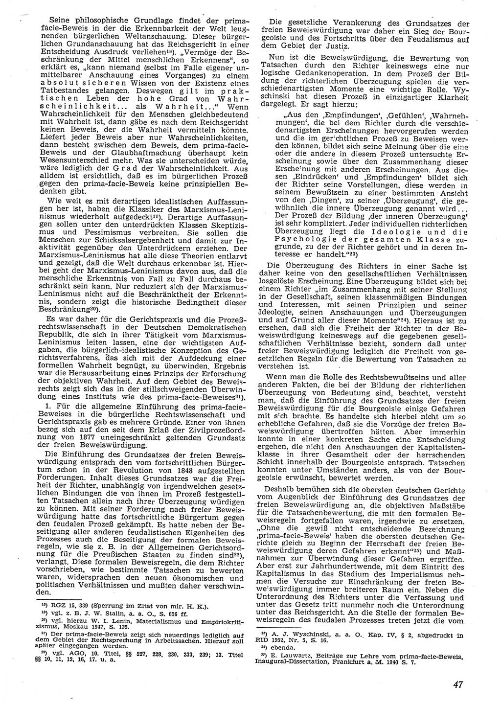 Neue Justiz (NJ), Zeitschrift für Recht und Rechtswissenschaft [Deutsche Demokratische Republik (DDR)], 10. Jahrgang 1956, Seite 47 (NJ DDR 1956, S. 47)