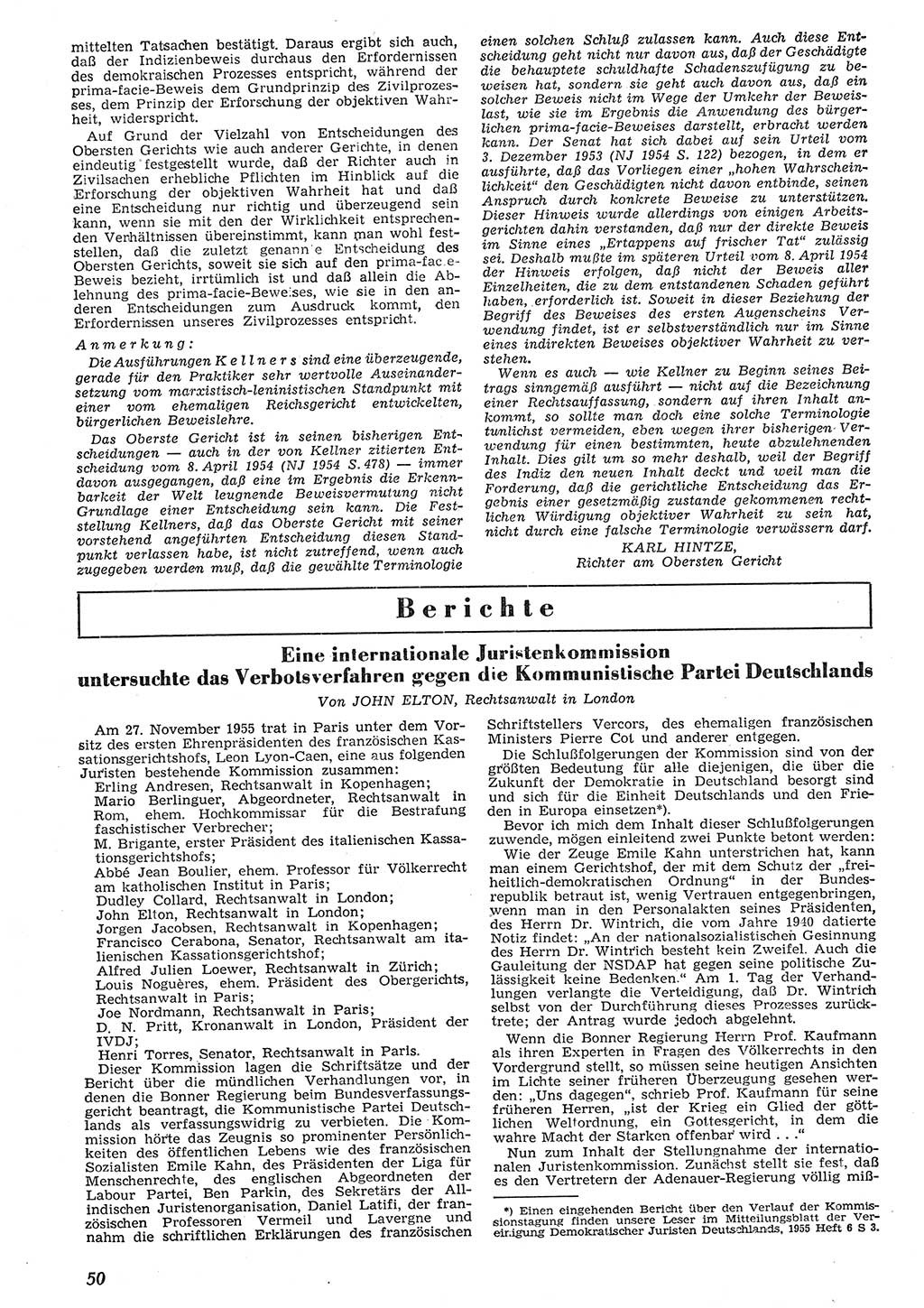 Neue Justiz (NJ), Zeitschrift für Recht und Rechtswissenschaft [Deutsche Demokratische Republik (DDR)], 10. Jahrgang 1956, Seite 50 (NJ DDR 1956, S. 50)