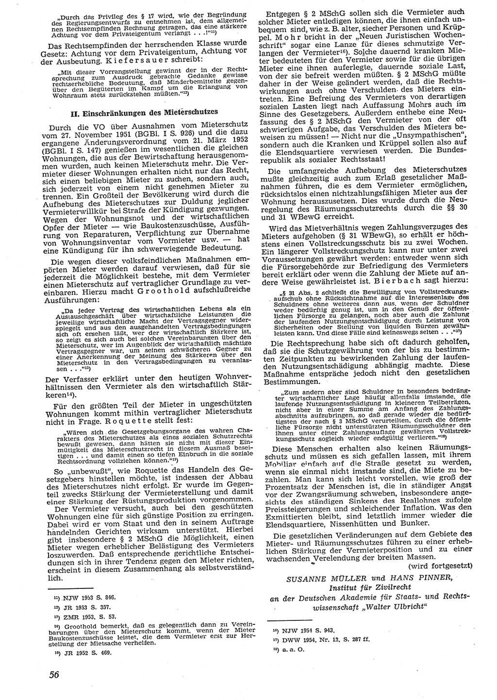 Neue Justiz (NJ), Zeitschrift für Recht und Rechtswissenschaft [Deutsche Demokratische Republik (DDR)], 10. Jahrgang 1956, Seite 56 (NJ DDR 1956, S. 56)