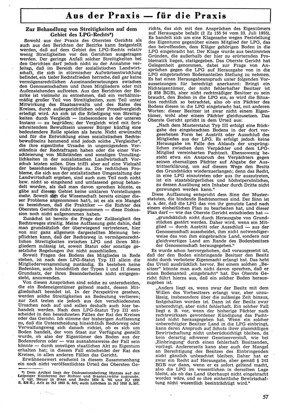 Neue Justiz (NJ), Zeitschrift für Recht und Rechtswissenschaft [Deutsche Demokratische Republik (DDR)], 10. Jahrgang 1956, Seite 57 (NJ DDR 1956, S. 57)
