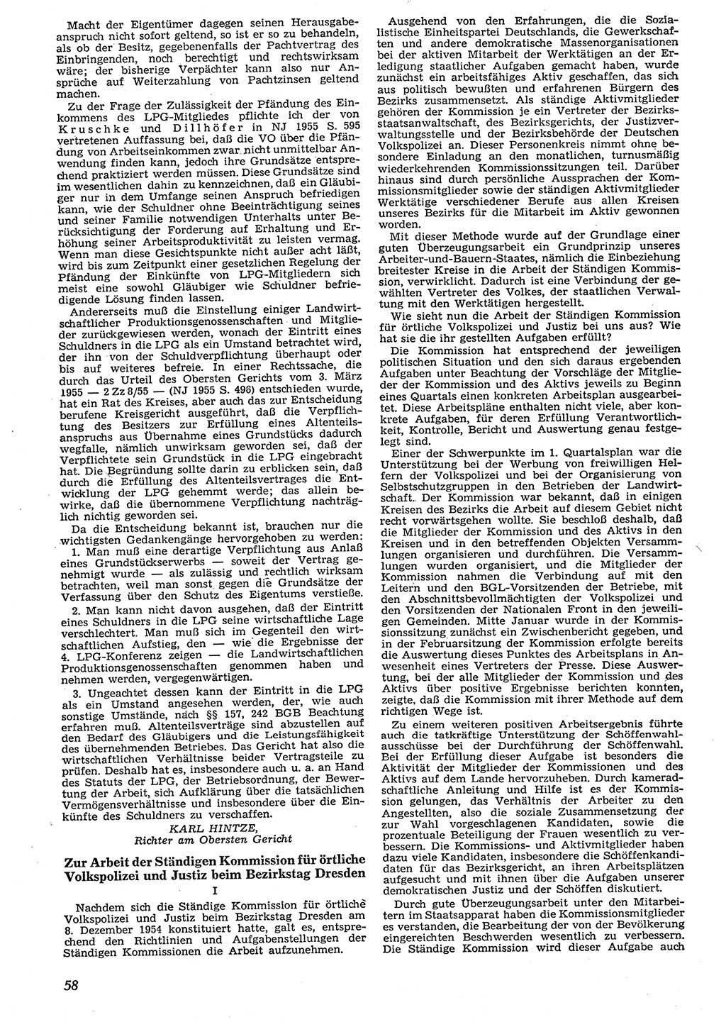 Neue Justiz (NJ), Zeitschrift für Recht und Rechtswissenschaft [Deutsche Demokratische Republik (DDR)], 10. Jahrgang 1956, Seite 58 (NJ DDR 1956, S. 58)