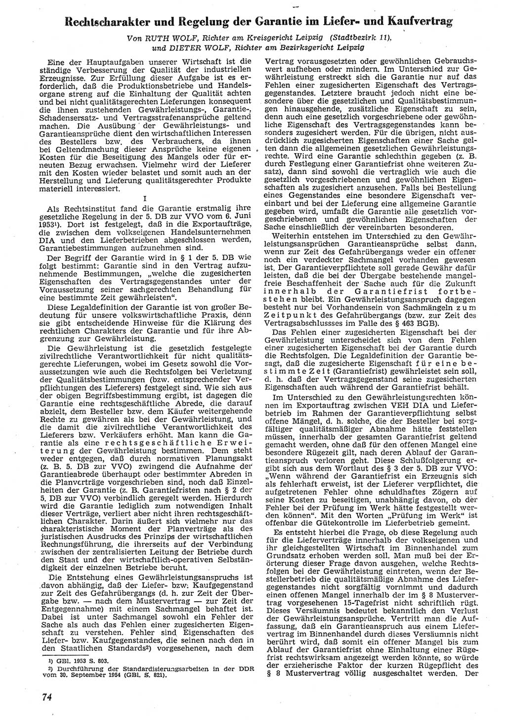 Neue Justiz (NJ), Zeitschrift für Recht und Rechtswissenschaft [Deutsche Demokratische Republik (DDR)], 10. Jahrgang 1956, Seite 74 (NJ DDR 1956, S. 74)