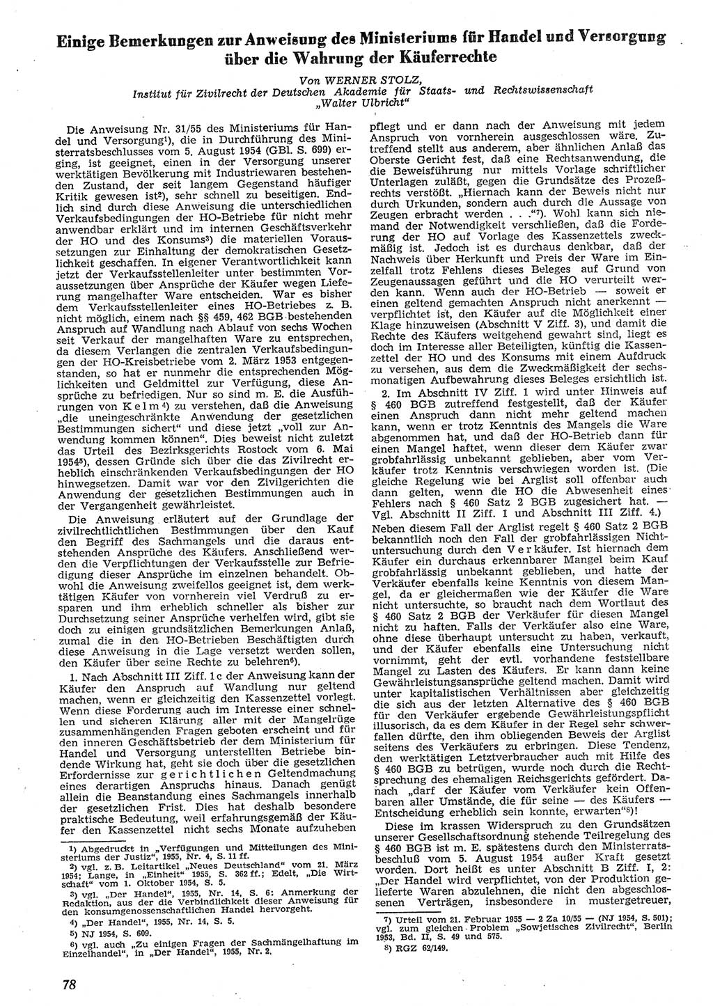 Neue Justiz (NJ), Zeitschrift für Recht und Rechtswissenschaft [Deutsche Demokratische Republik (DDR)], 10. Jahrgang 1956, Seite 78 (NJ DDR 1956, S. 78)