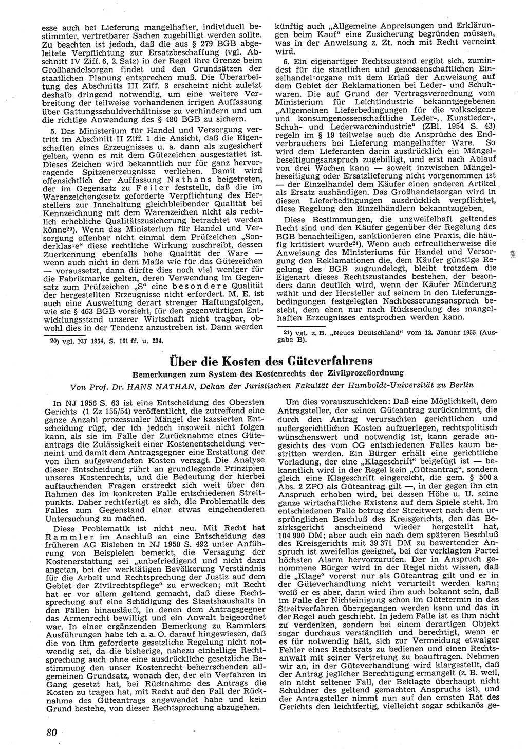 Neue Justiz (NJ), Zeitschrift für Recht und Rechtswissenschaft [Deutsche Demokratische Republik (DDR)], 10. Jahrgang 1956, Seite 80 (NJ DDR 1956, S. 80)