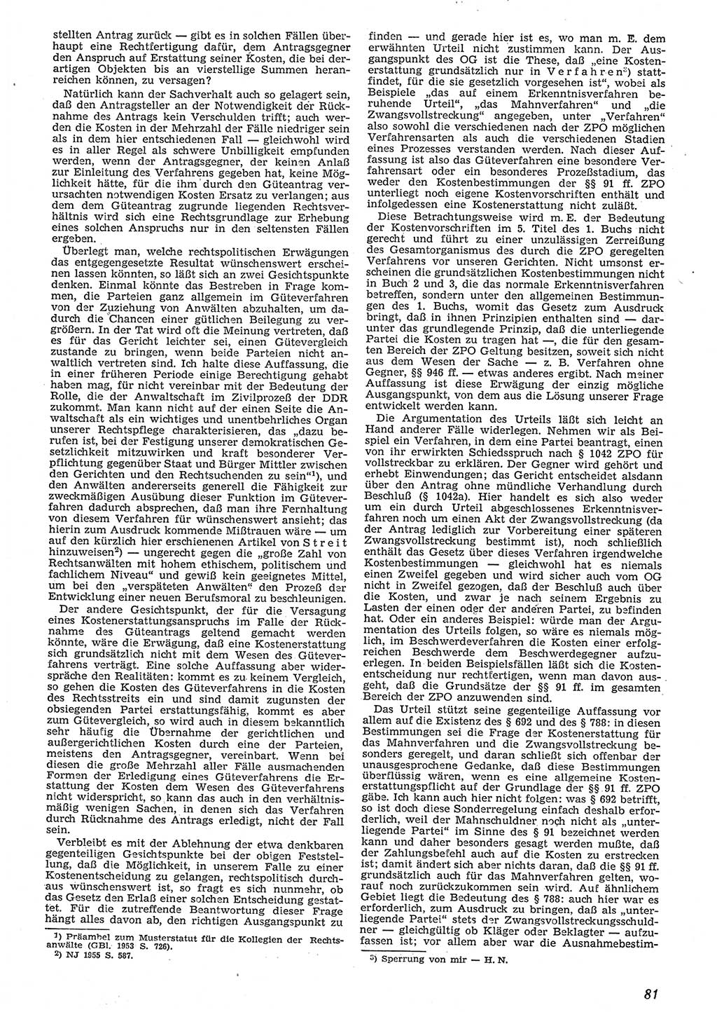 Neue Justiz (NJ), Zeitschrift für Recht und Rechtswissenschaft [Deutsche Demokratische Republik (DDR)], 10. Jahrgang 1956, Seite 81 (NJ DDR 1956, S. 81)