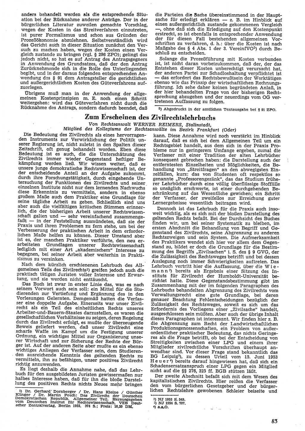 Neue Justiz (NJ), Zeitschrift für Recht und Rechtswissenschaft [Deutsche Demokratische Republik (DDR)], 10. Jahrgang 1956, Seite 83 (NJ DDR 1956, S. 83)