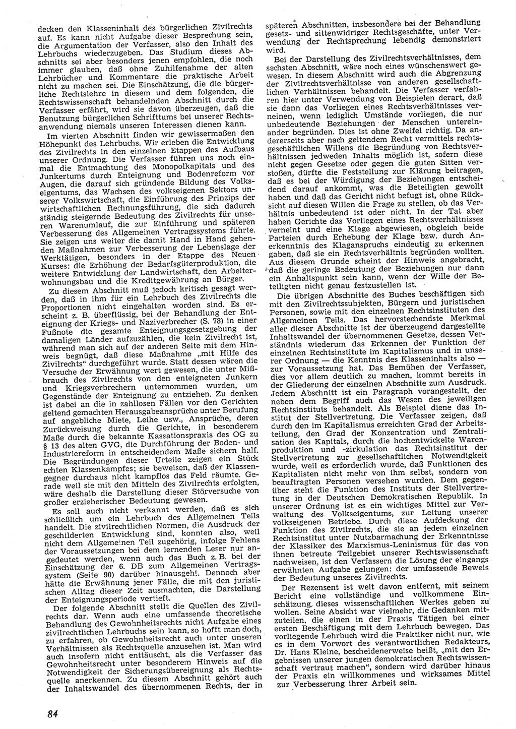 Neue Justiz (NJ), Zeitschrift für Recht und Rechtswissenschaft [Deutsche Demokratische Republik (DDR)], 10. Jahrgang 1956, Seite 84 (NJ DDR 1956, S. 84)