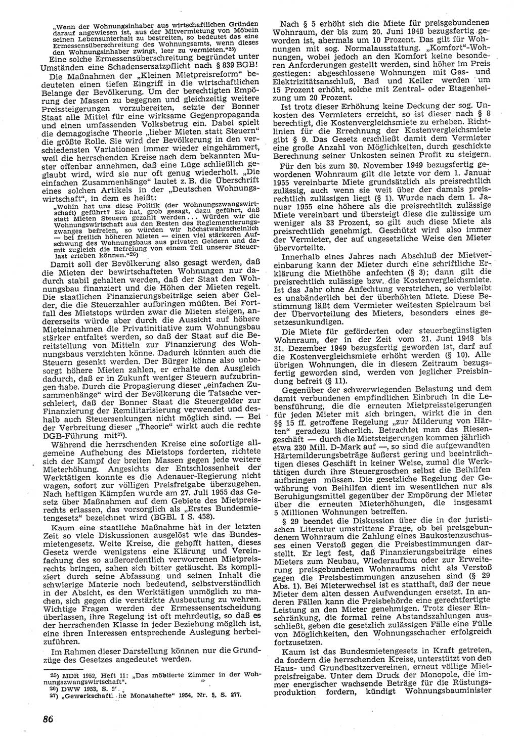 Neue Justiz (NJ), Zeitschrift für Recht und Rechtswissenschaft [Deutsche Demokratische Republik (DDR)], 10. Jahrgang 1956, Seite 86 (NJ DDR 1956, S. 86)