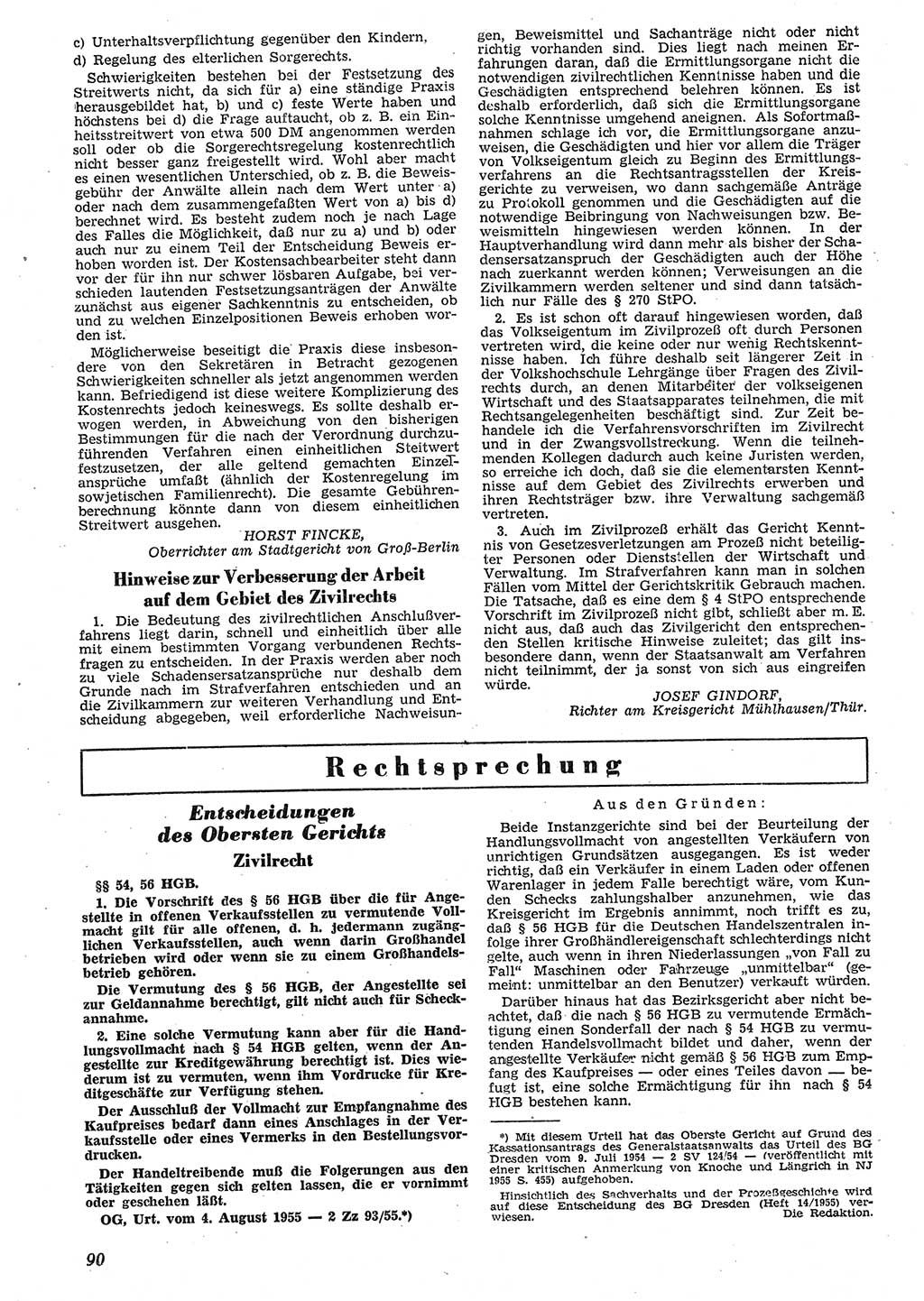 Neue Justiz (NJ), Zeitschrift für Recht und Rechtswissenschaft [Deutsche Demokratische Republik (DDR)], 10. Jahrgang 1956, Seite 90 (NJ DDR 1956, S. 90)